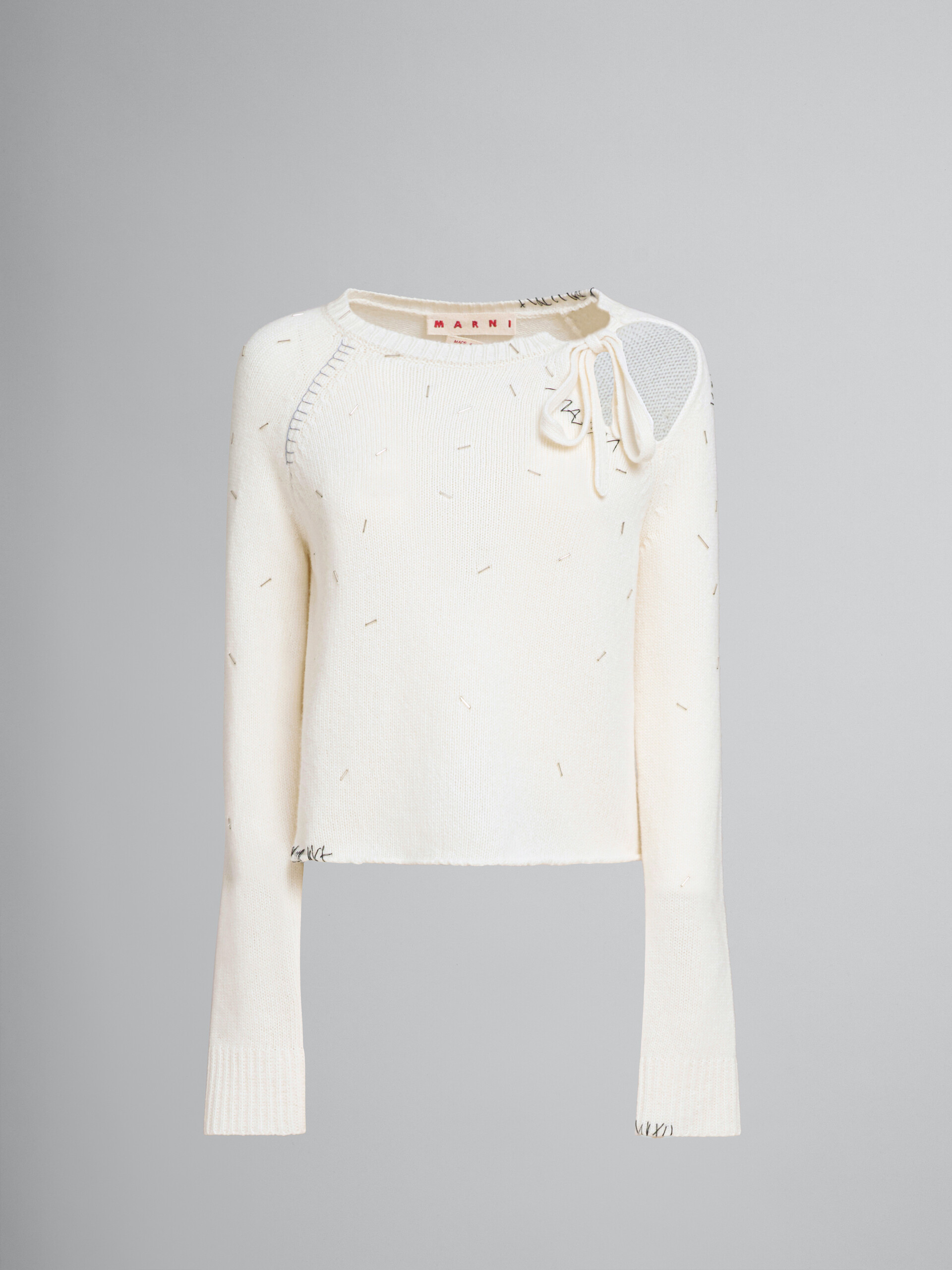 Pearl embellished wool and cashmere ivory jumper - Pullovers - Image 1