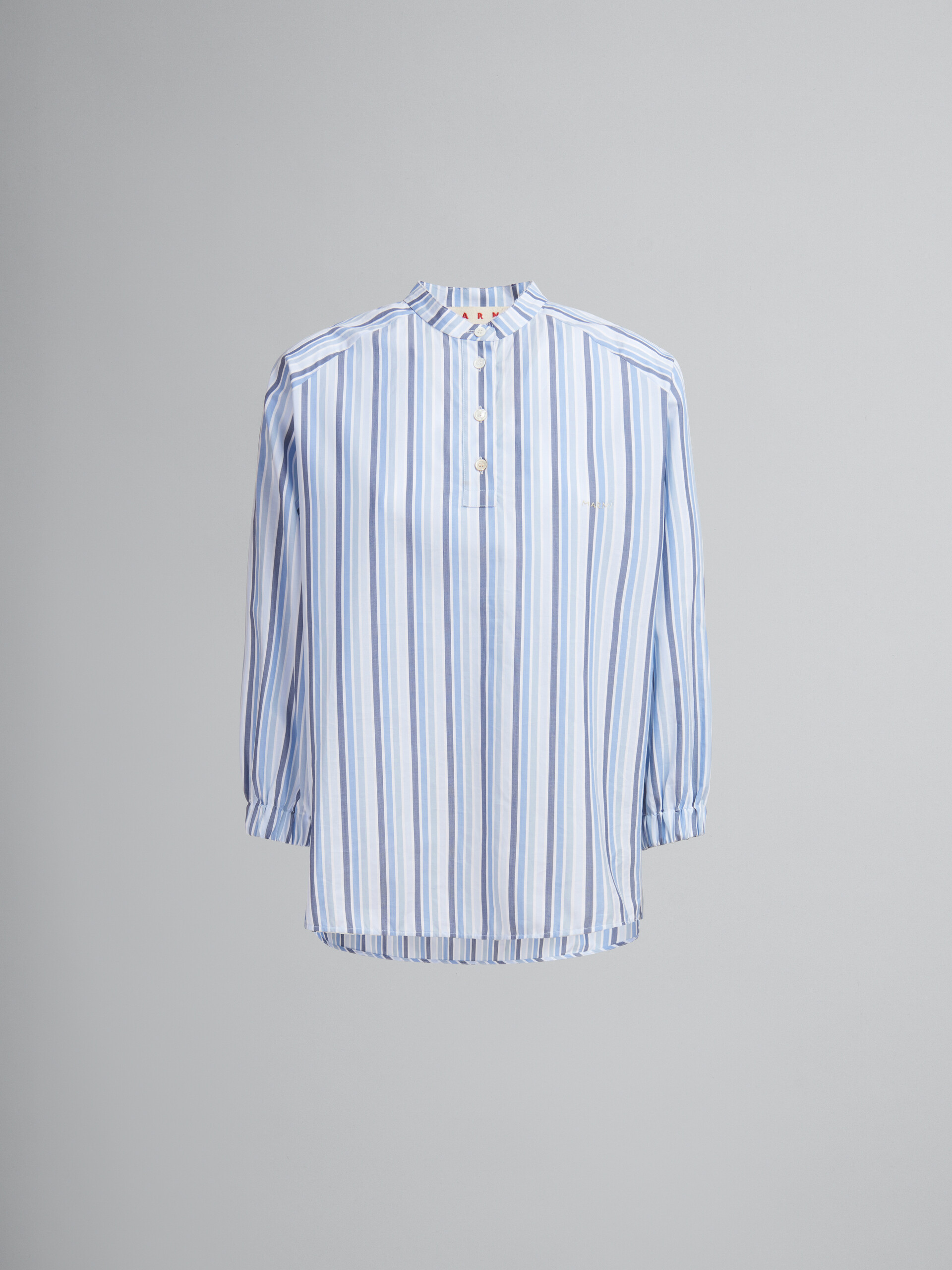 Blue striped poplin top with Mandarin collar - Shirts - Image 1