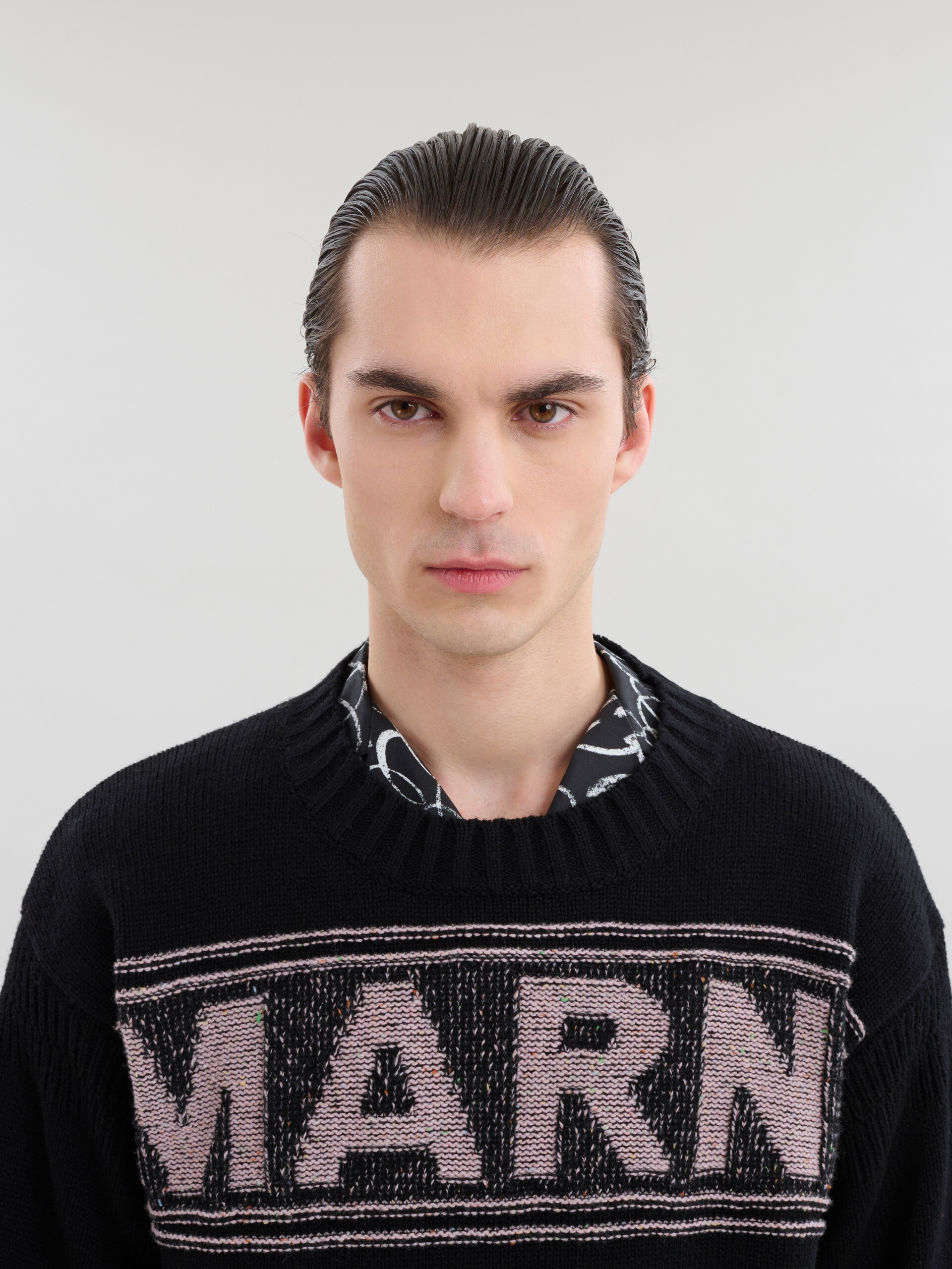 Maglione in lana nera con maxi intarsio Marni - Pullover - Image 4