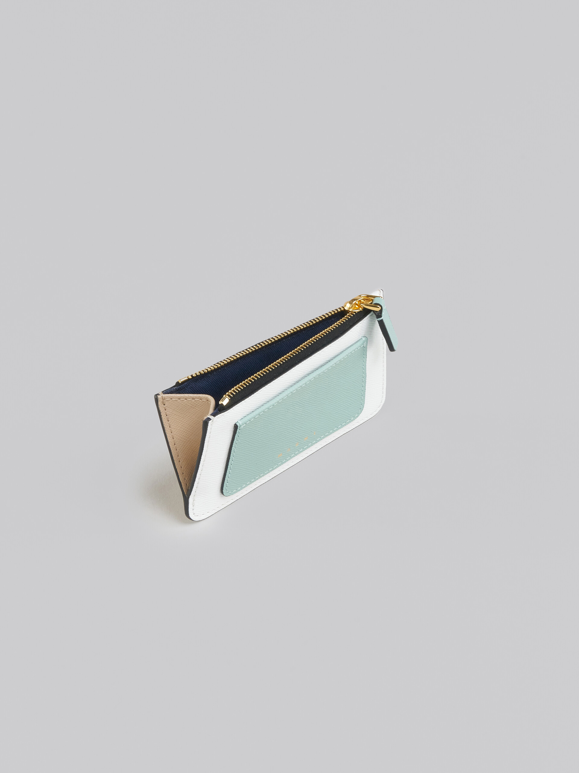 Porte-cartes en cuir saffiano vert clair, blanc et marron - Portefeuilles - Image 2