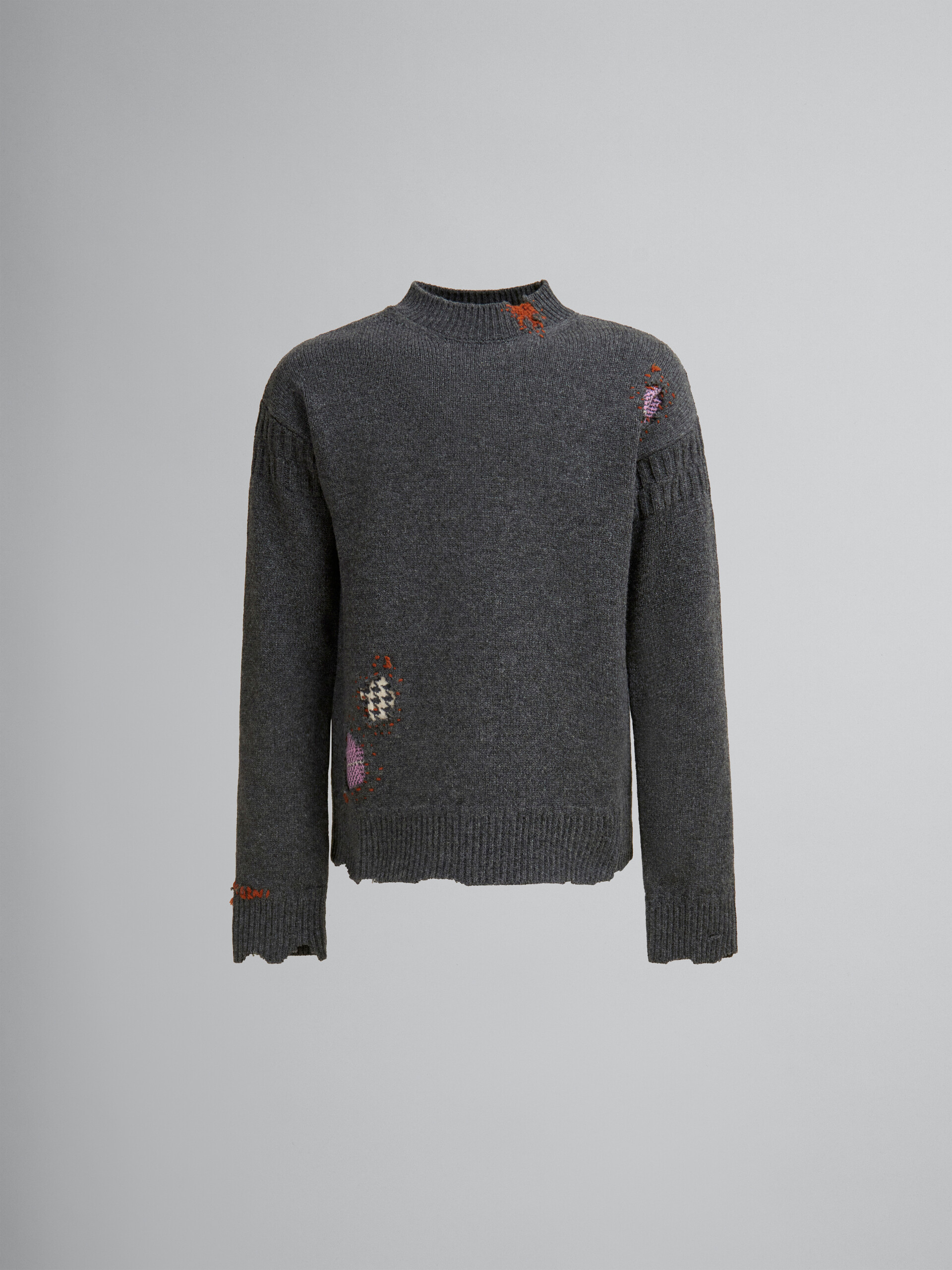 Maglione in lana Shetland grigia con applicazioni rammendo Marni - Pullover - Image 1