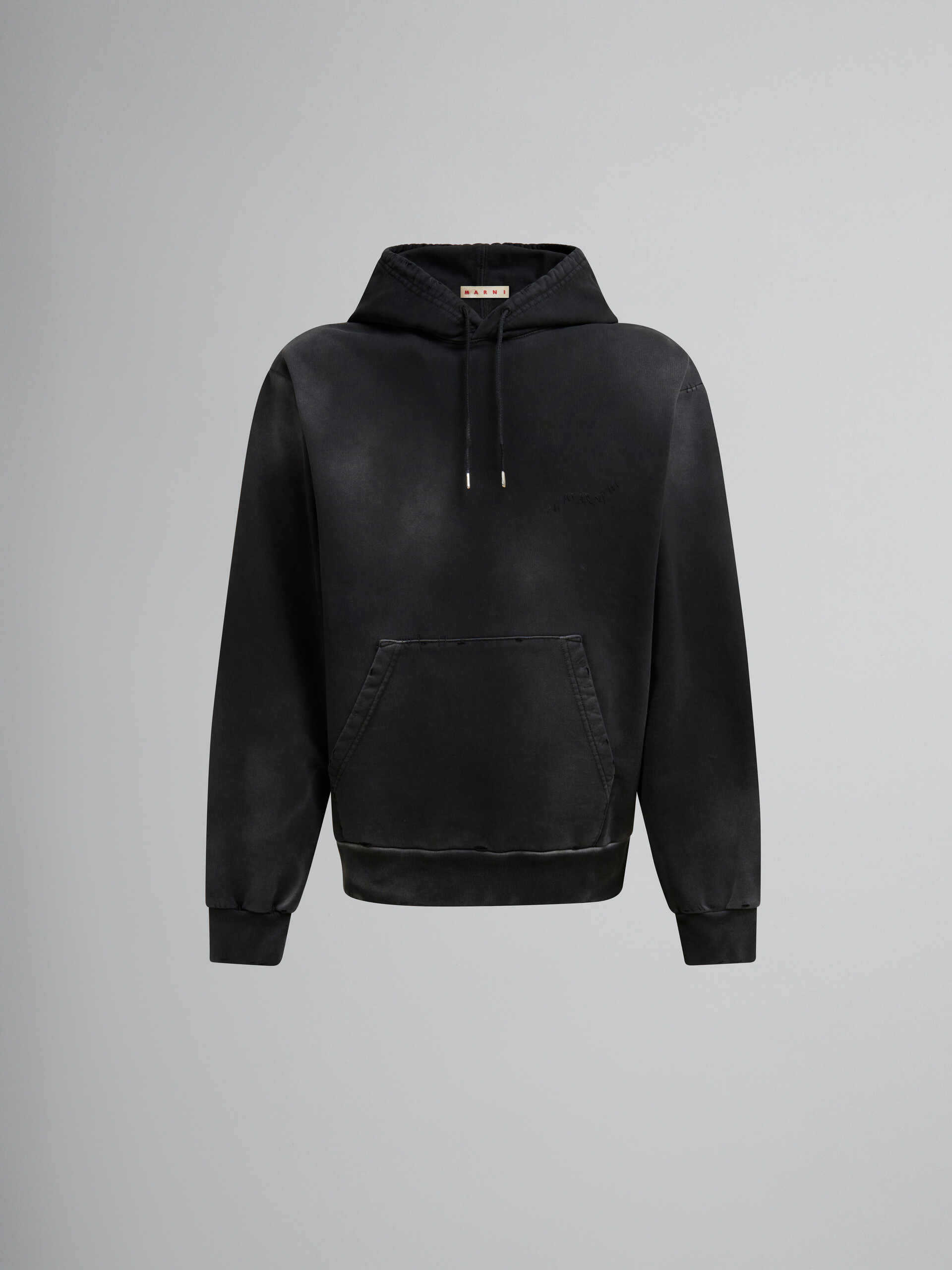 Black organic cotton hoodie with Marni mending - Sweaters - Image 1