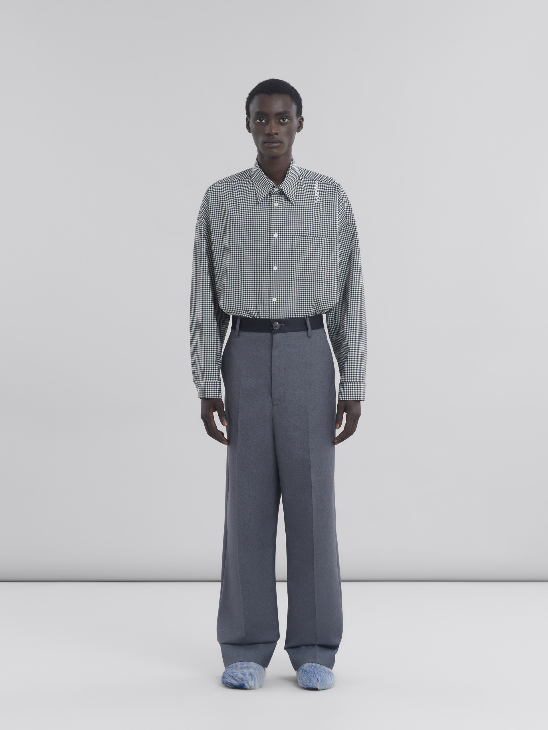 Grey tropical wool trousers with contrasting waistband - Pants - Image 2