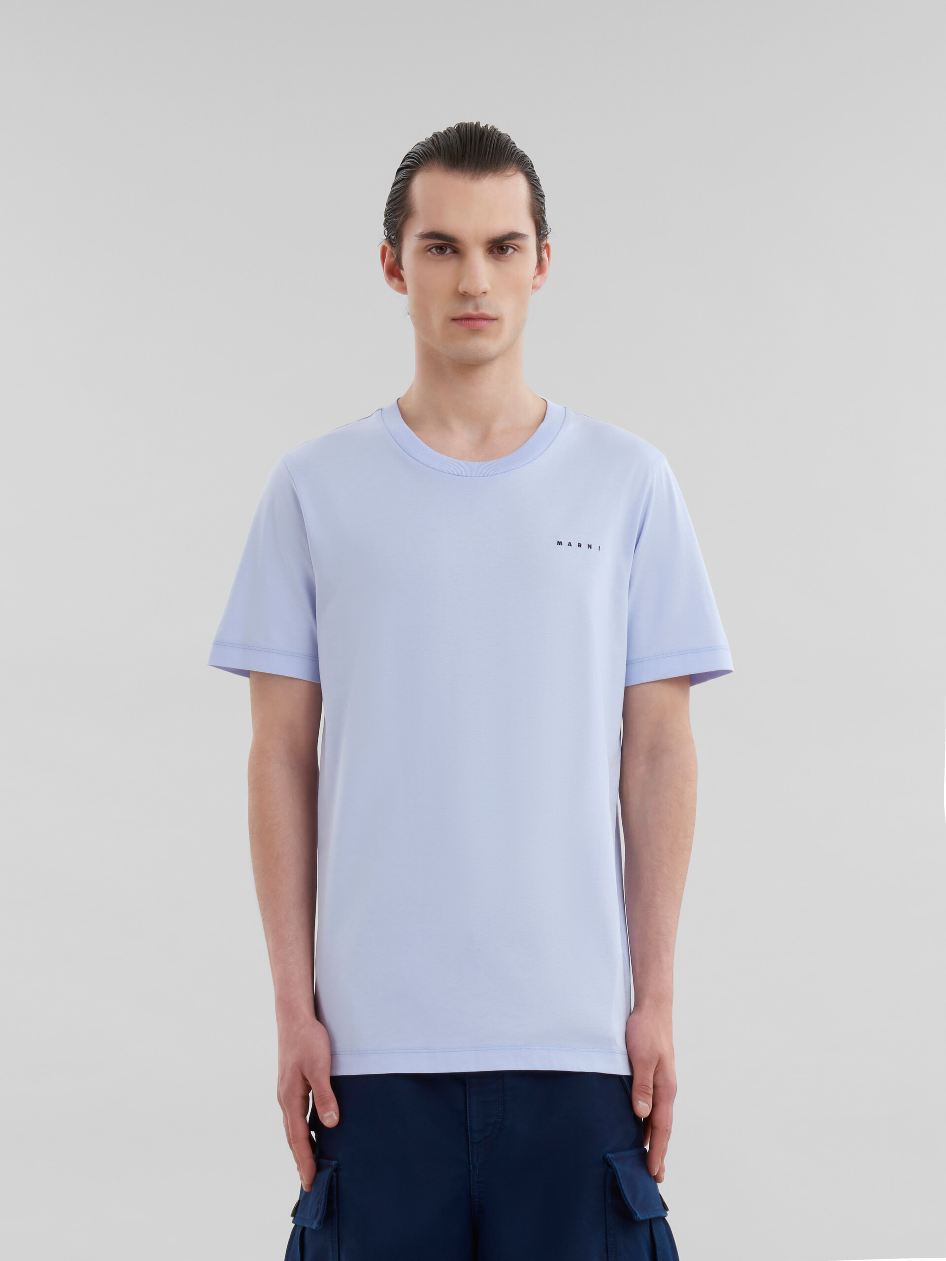 Deep blue organic cotton T-shirt with mini Marni logo - T-shirts - Image 2