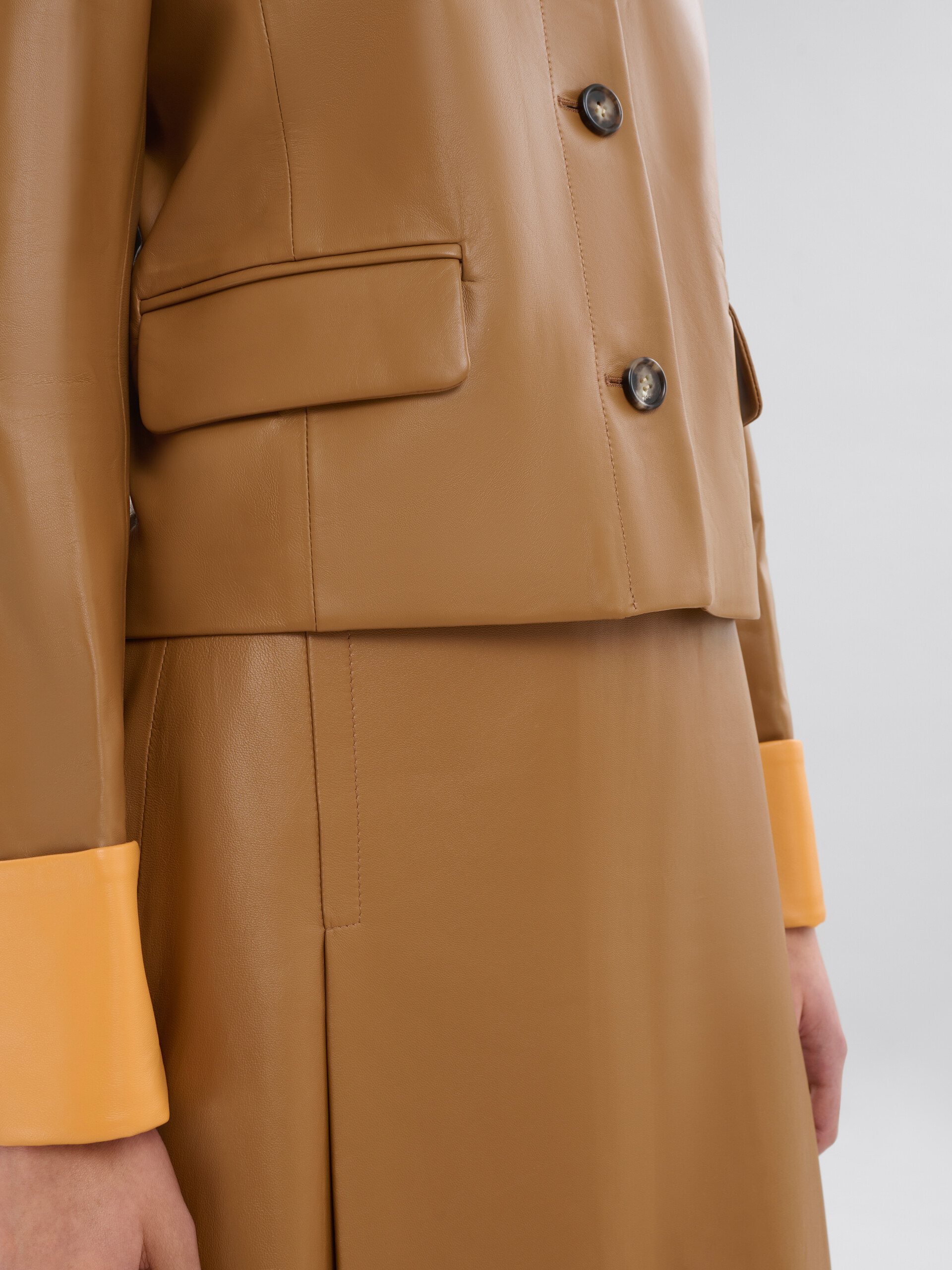 Orange and brown color block nappa jacket - Jackets - Image 5