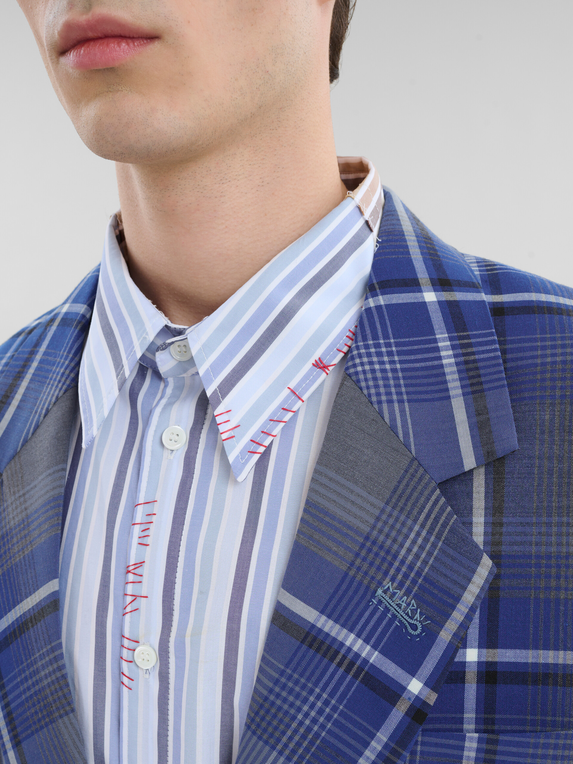 Blue checked wool blazer with Marni mending - Jackets - Image 5