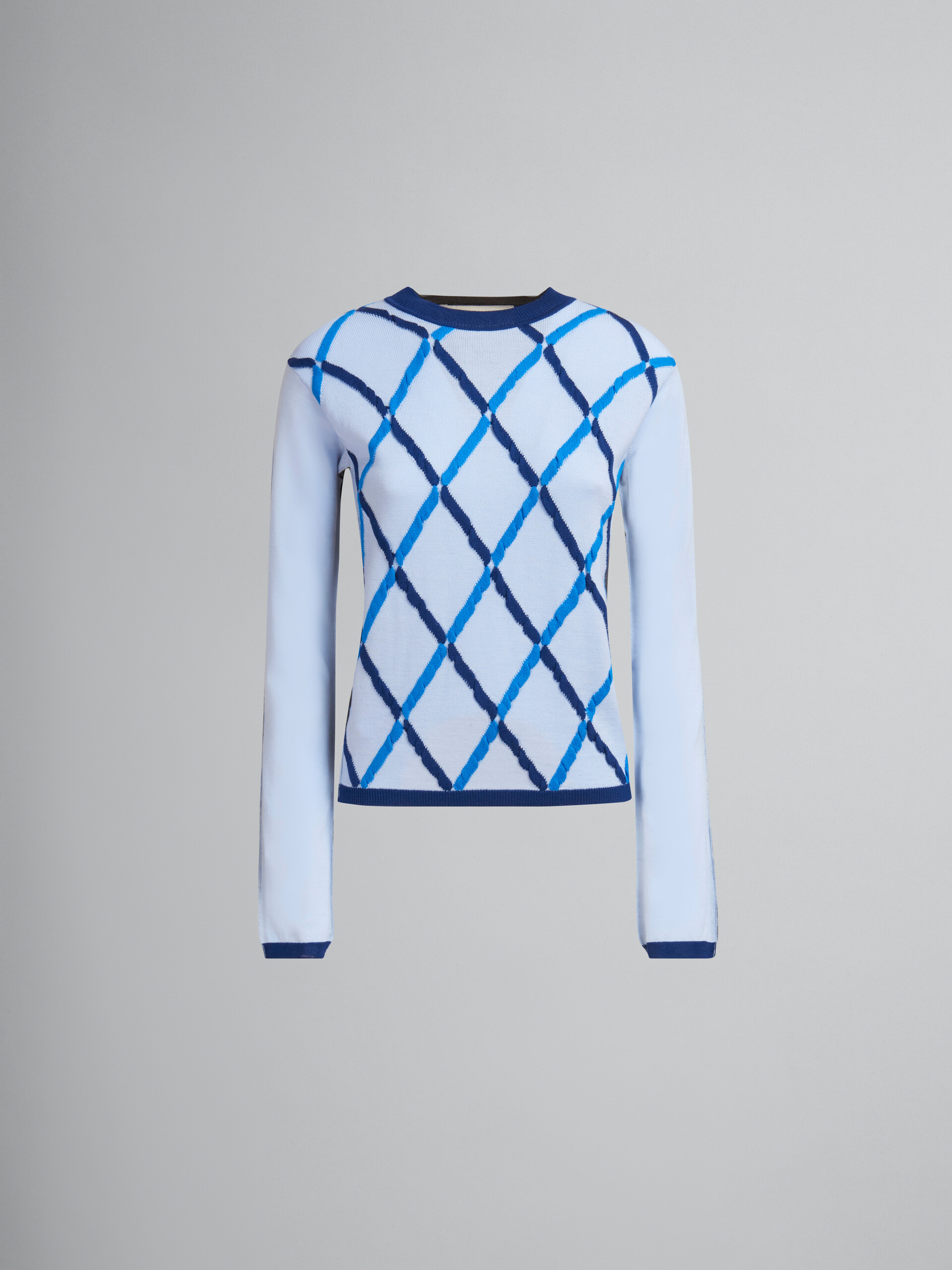 Light blue mohair-silk jumper with argyle front - Pullovers - Image 1