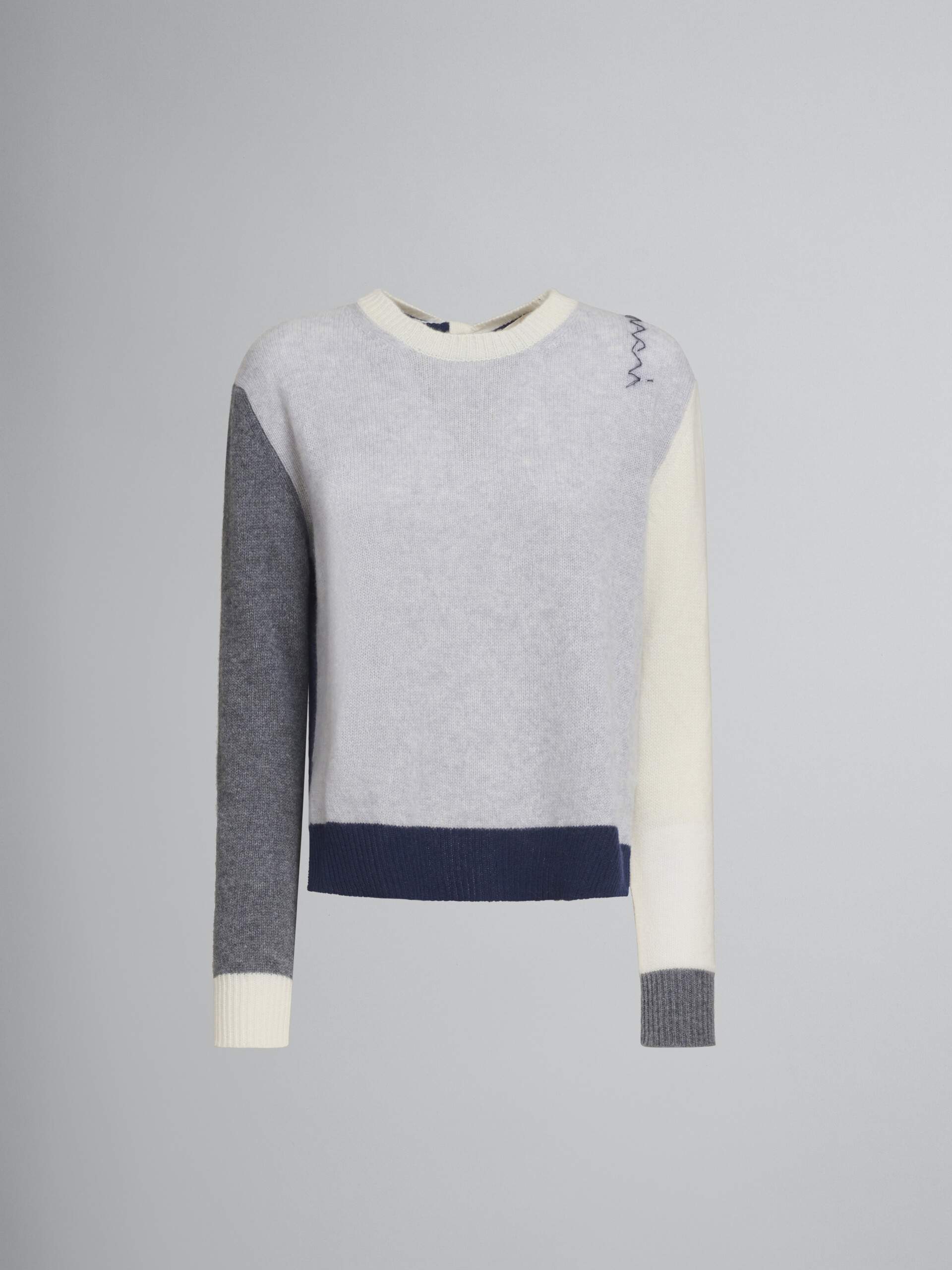 Grey colour block cashmere jumper with Marni Symbol - Pullovers - Image 1