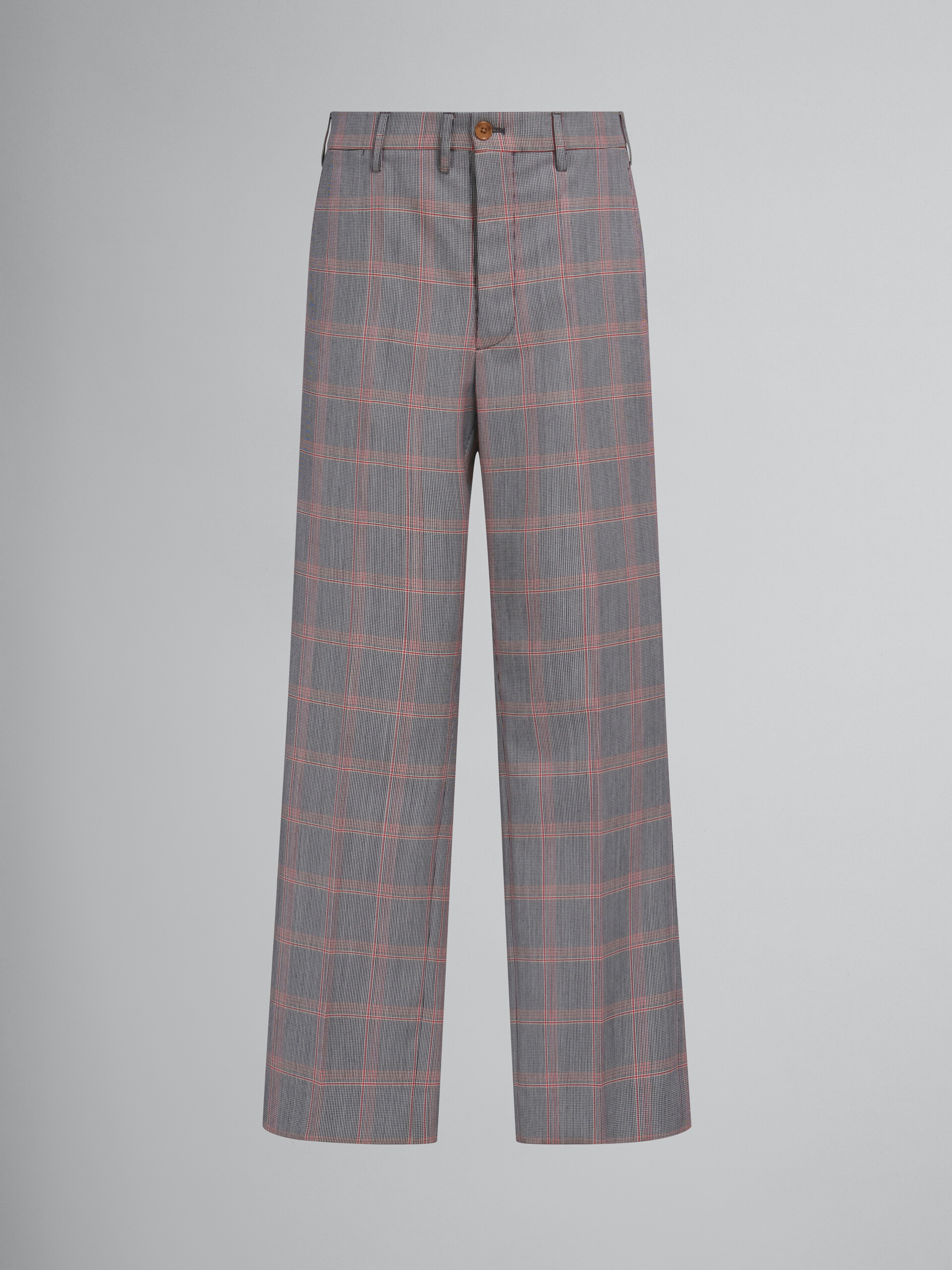 Chino en laine technique orange à carreaux - Pantalons - Image 1