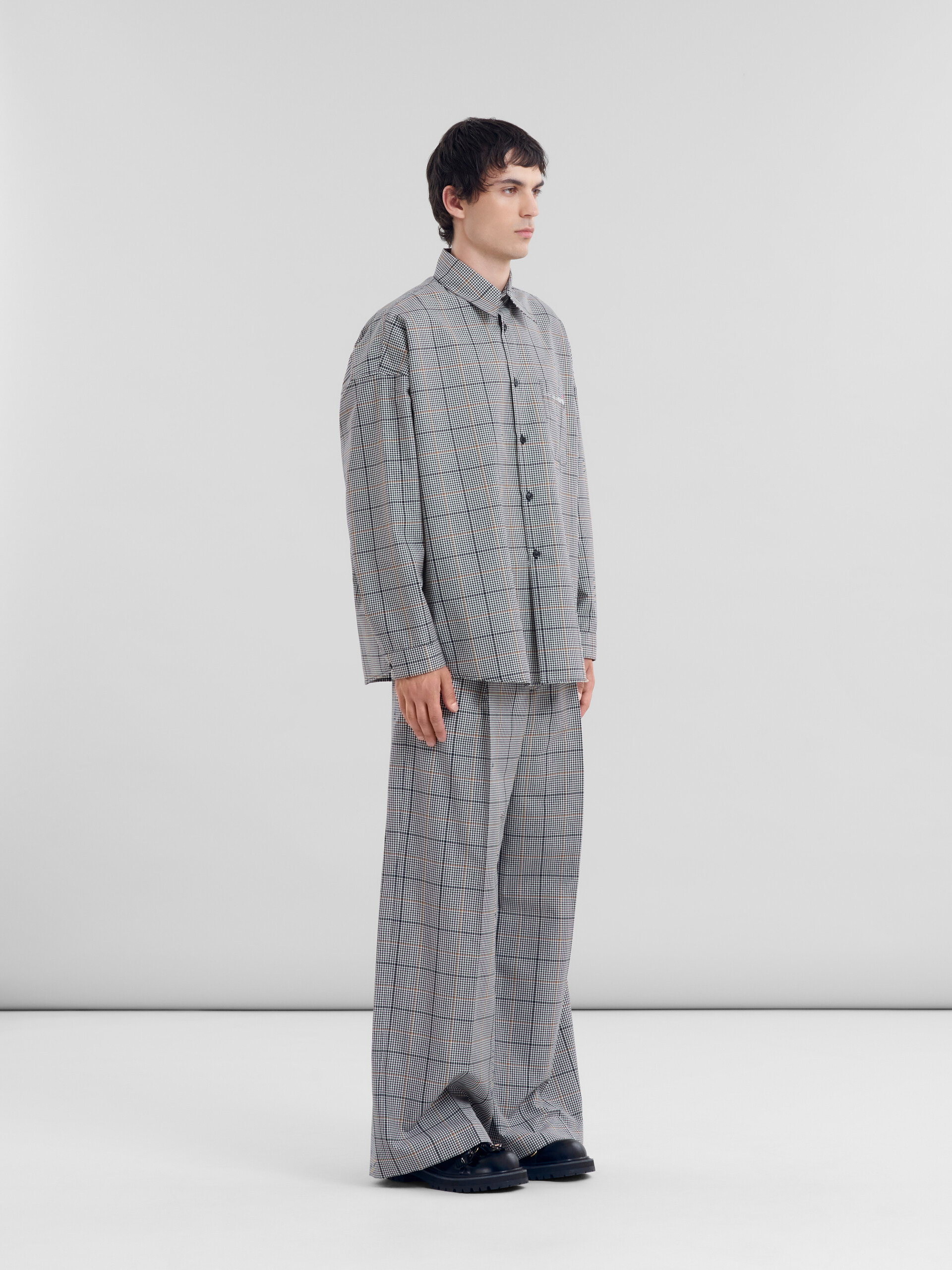 Deep blue checked tech wool trousers with pleats - Pants - Image 5