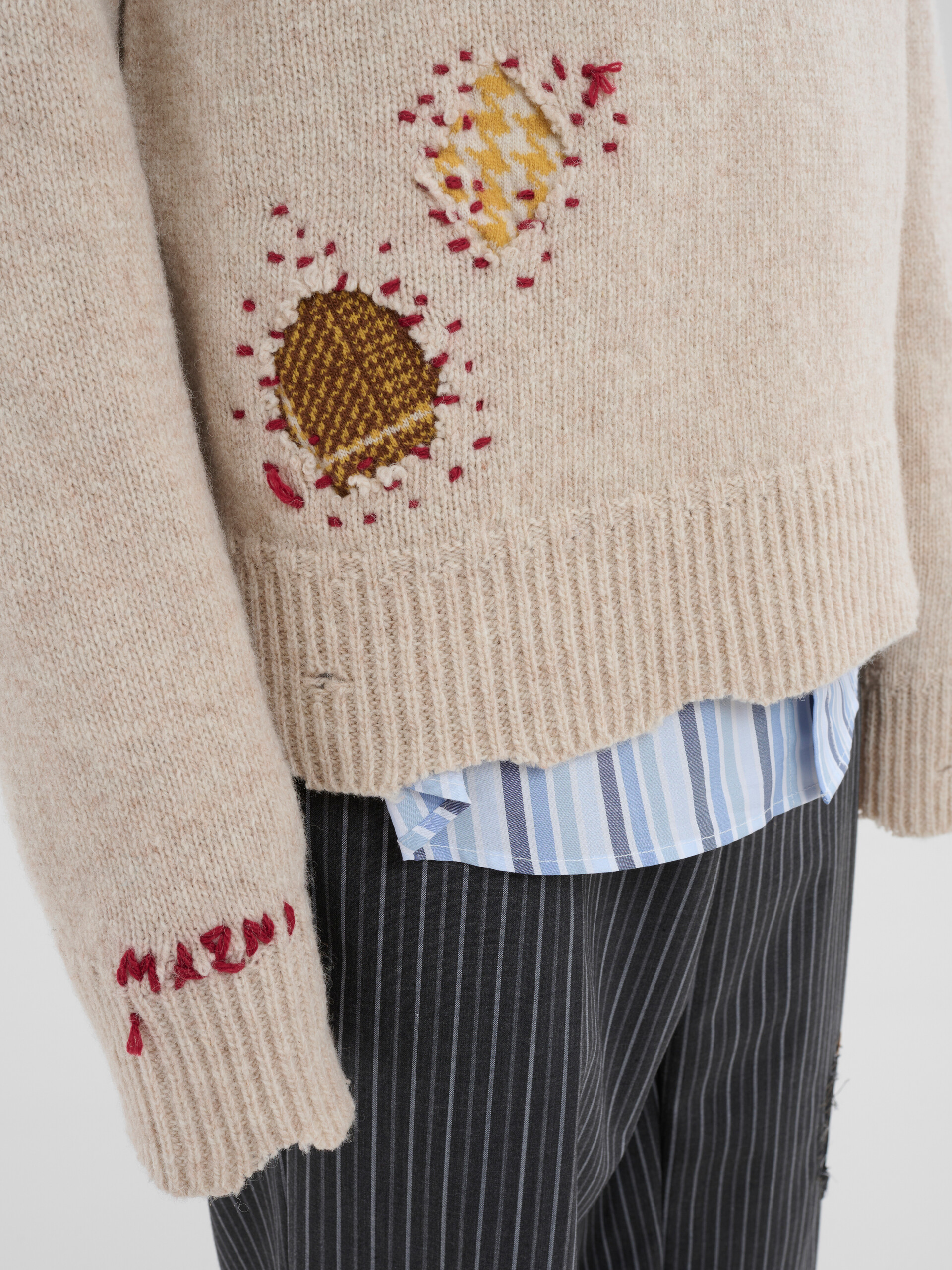 Grey Shetland wool jumper with Marni mending patches - Pullovers - Image 5