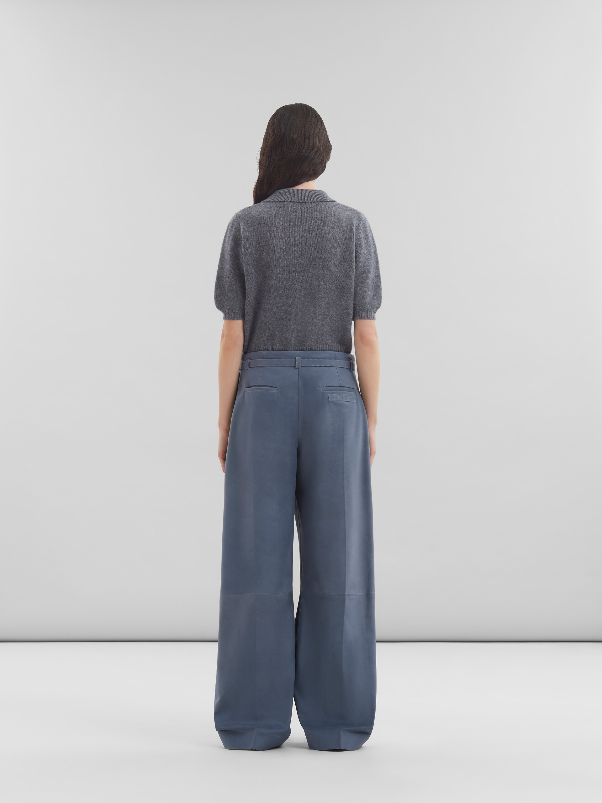 Grey suede trousers with belt - Pants - Image 3