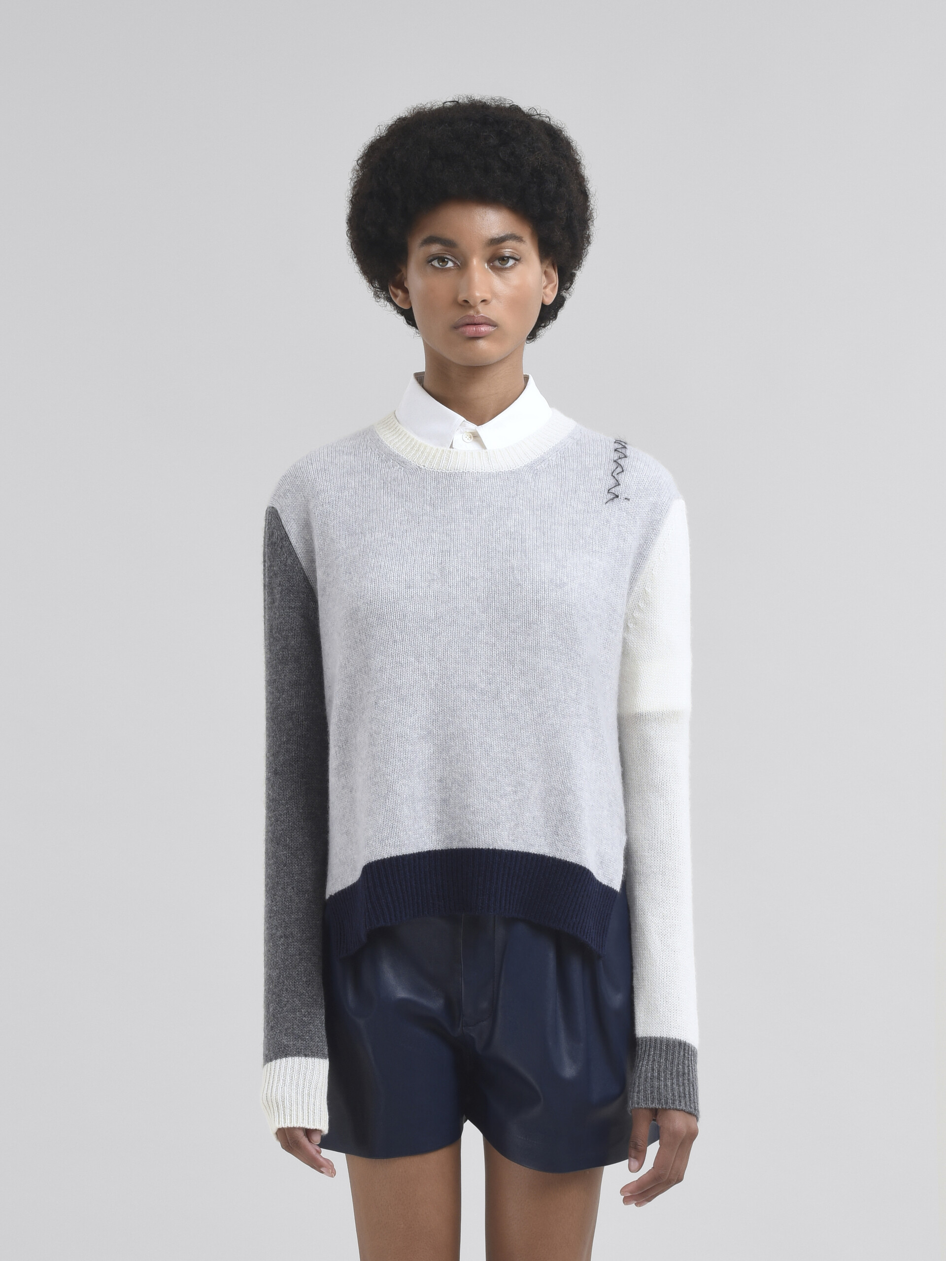 Grey colour block cashmere jumper with Marni Symbol - Pullovers - Image 2