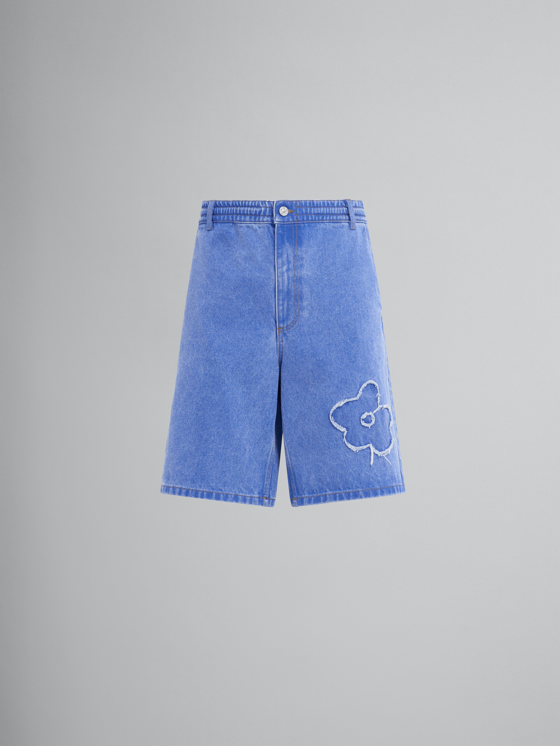 Light blue denim shorts with patch detail - Pants - Image 1