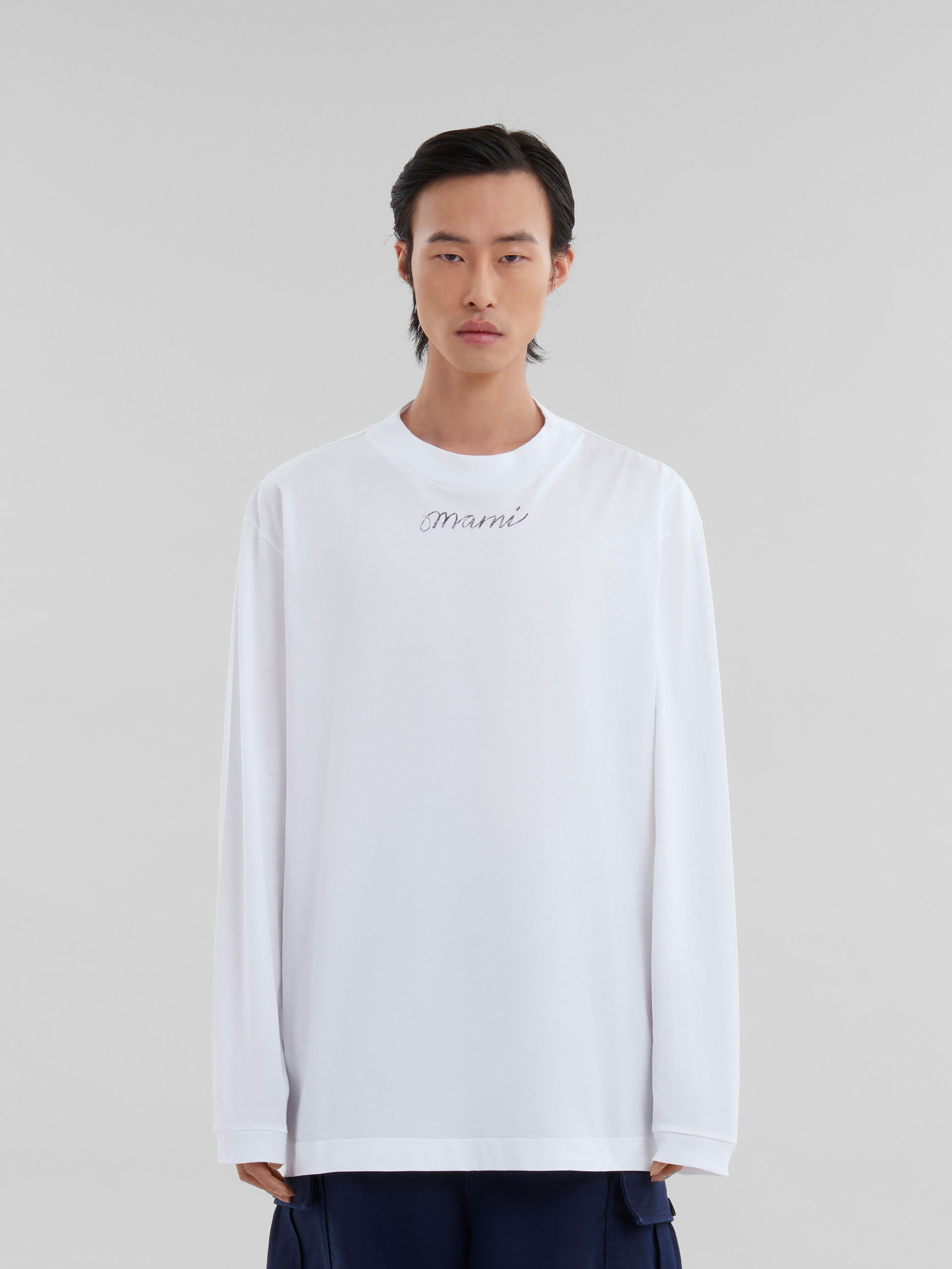 White organic cotton long-sleeved T-shirt with Marni Scribble motif - Shirts - Image 2