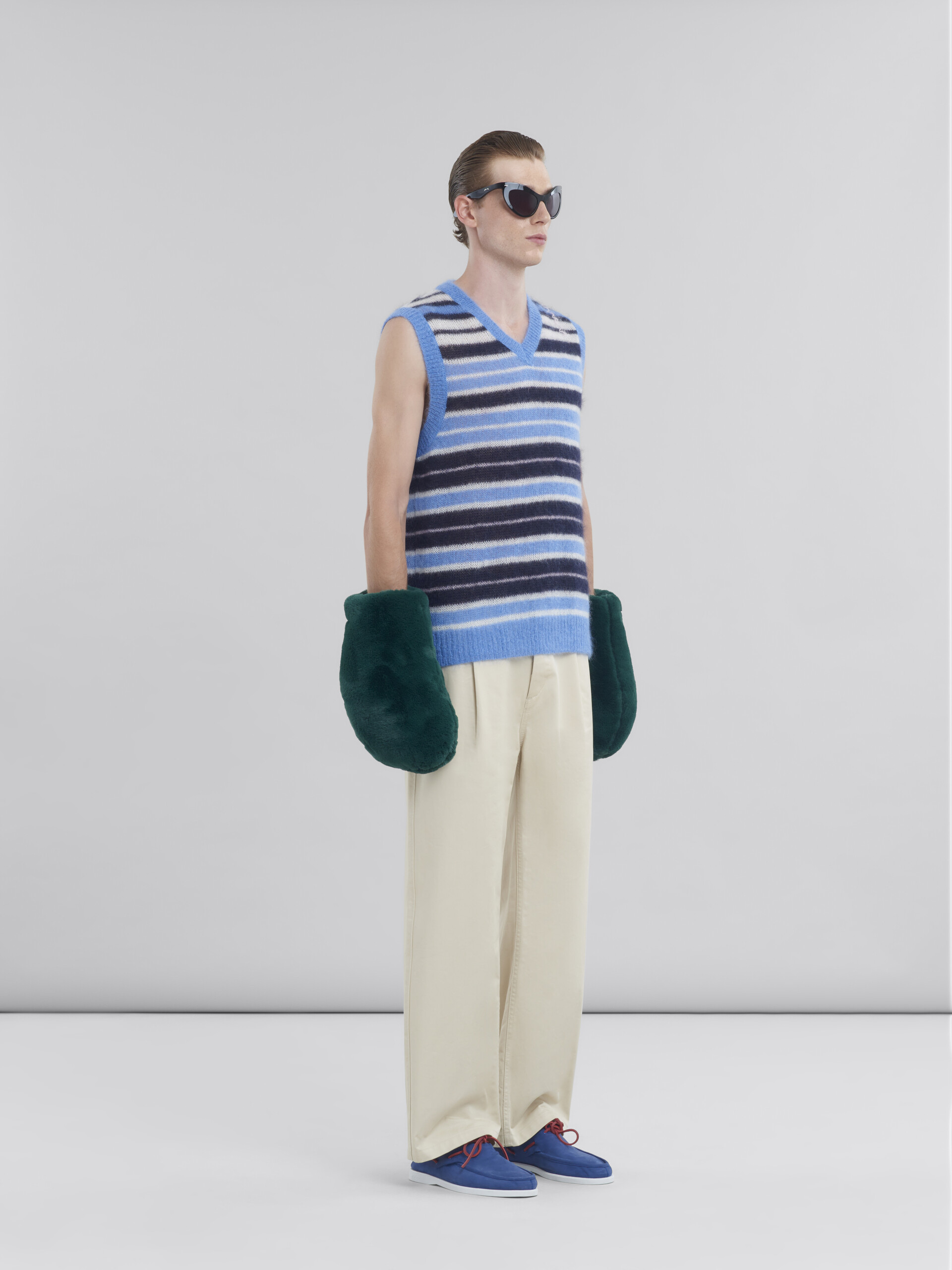 Light blue brushed mohair stripe gilet - Pullovers - Image 5