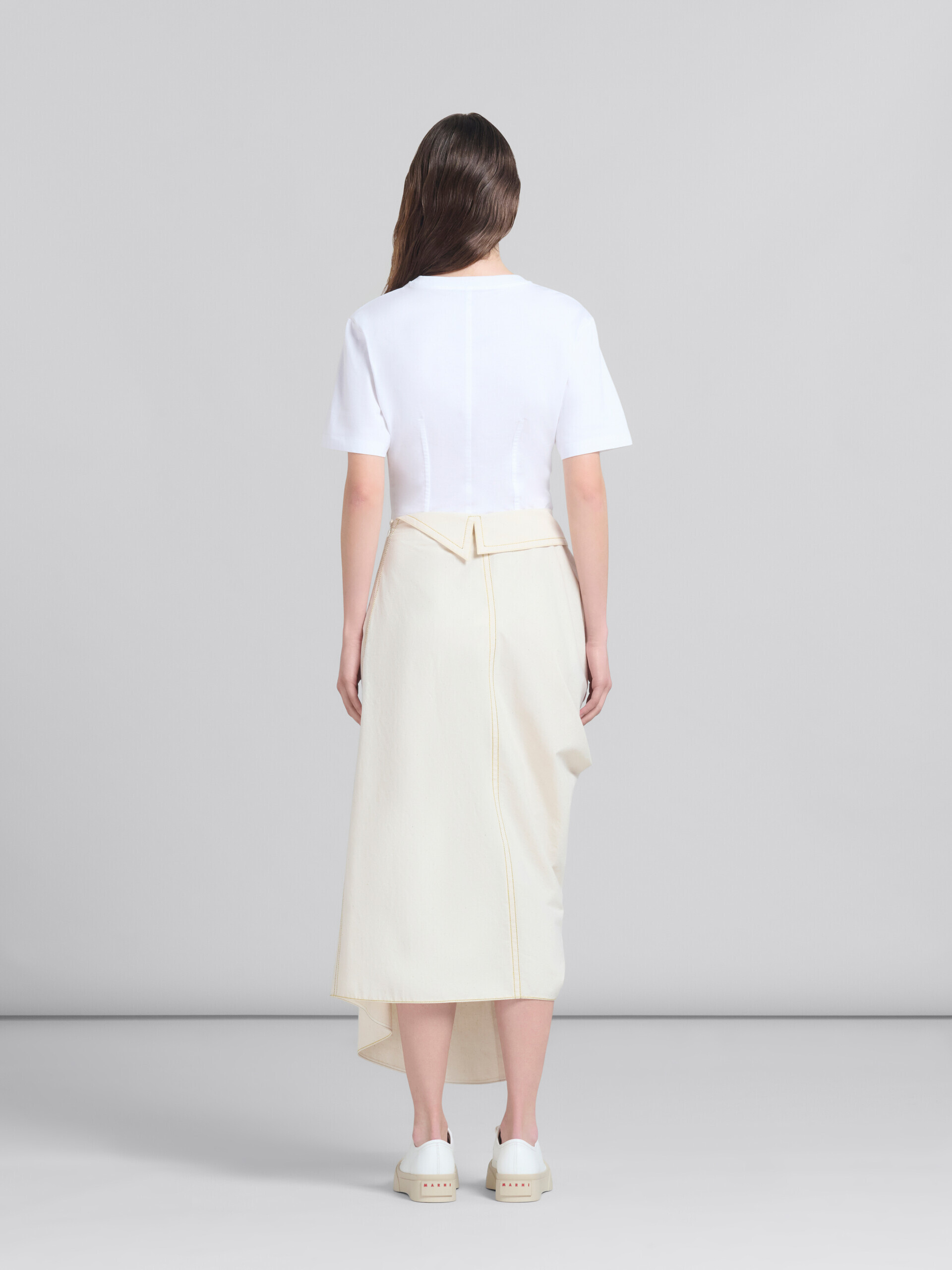Light beige organic toile skirt with jacket lapels - Skirts - Image 3