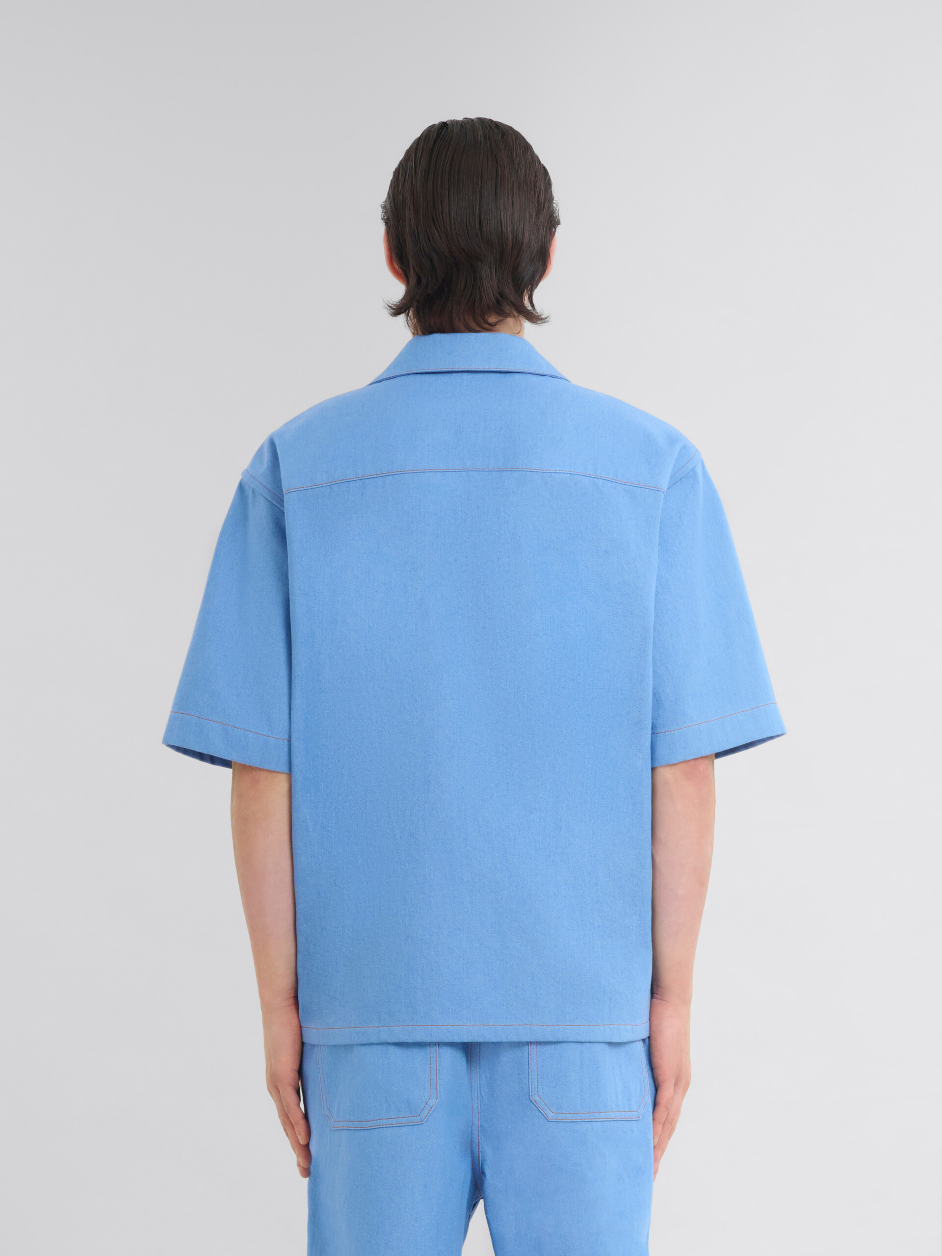 마르니 멘딩 로고 장식 블루 데님 볼링 셔츠 - 셔츠 - Image 3