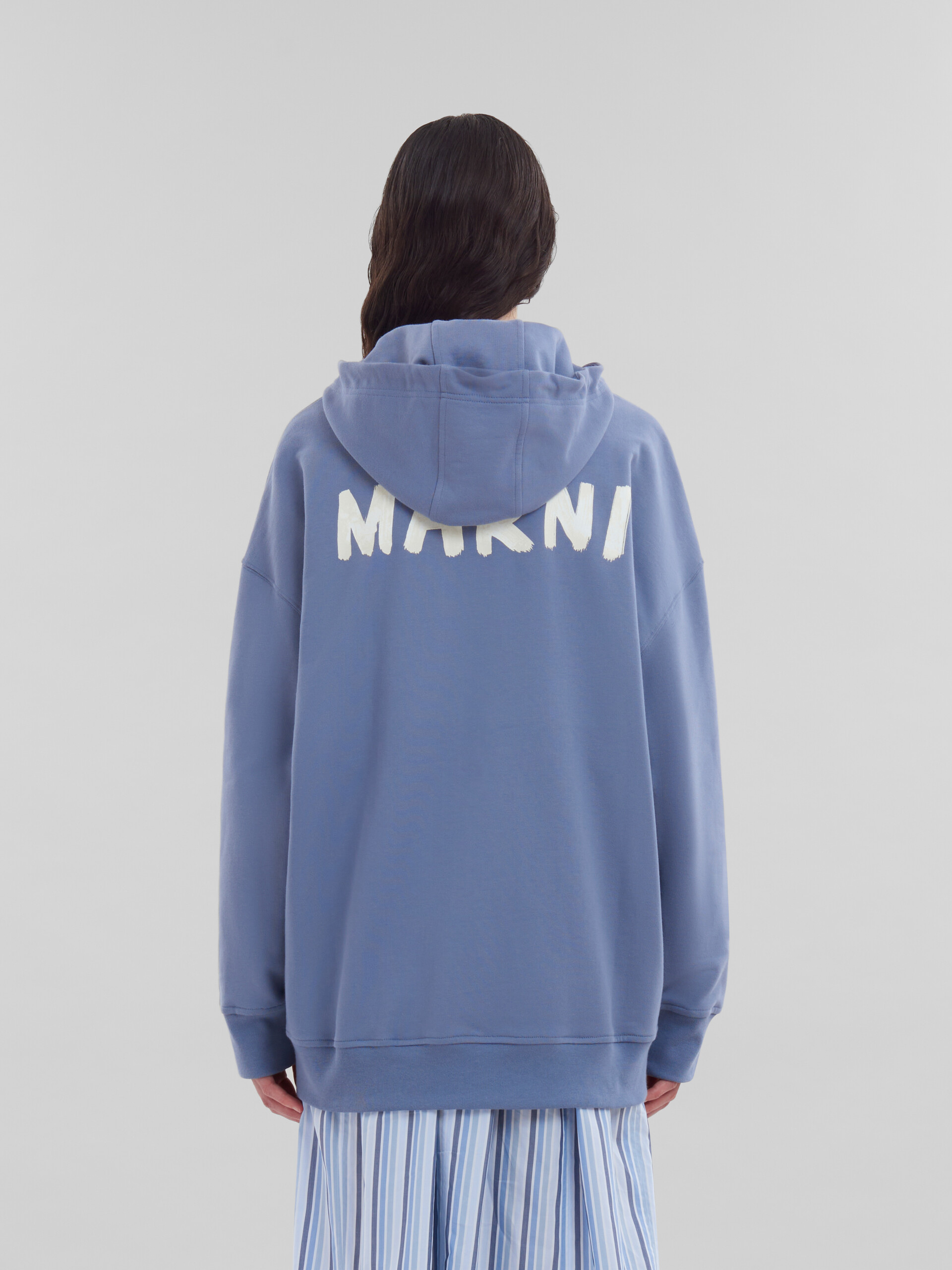 Blue organic cotton hoodie with Marni print - Sweaters - Image 3