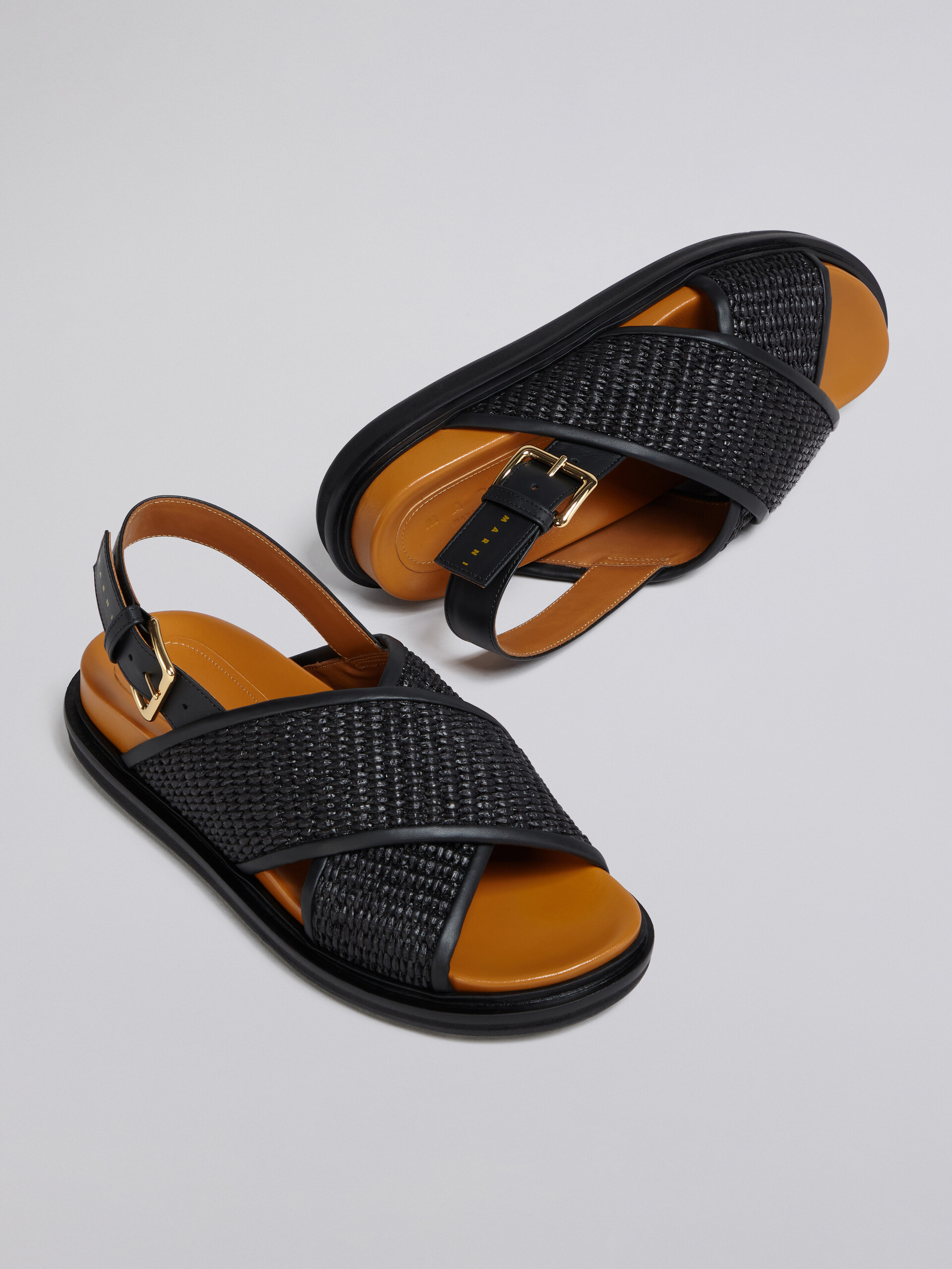 Fussbet sandals in brown leather and raffia-effect fabric - Sandals - Image 5