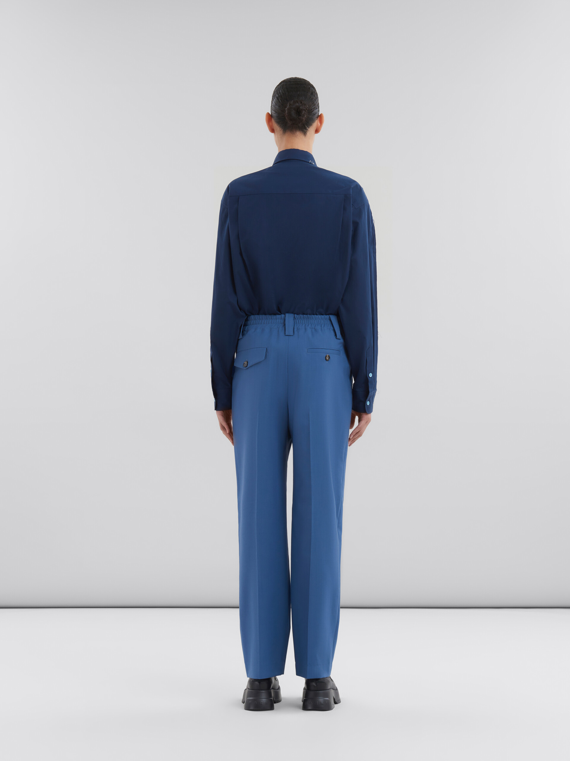 Blue tropical wool pleated trousers - Pants - Image 3