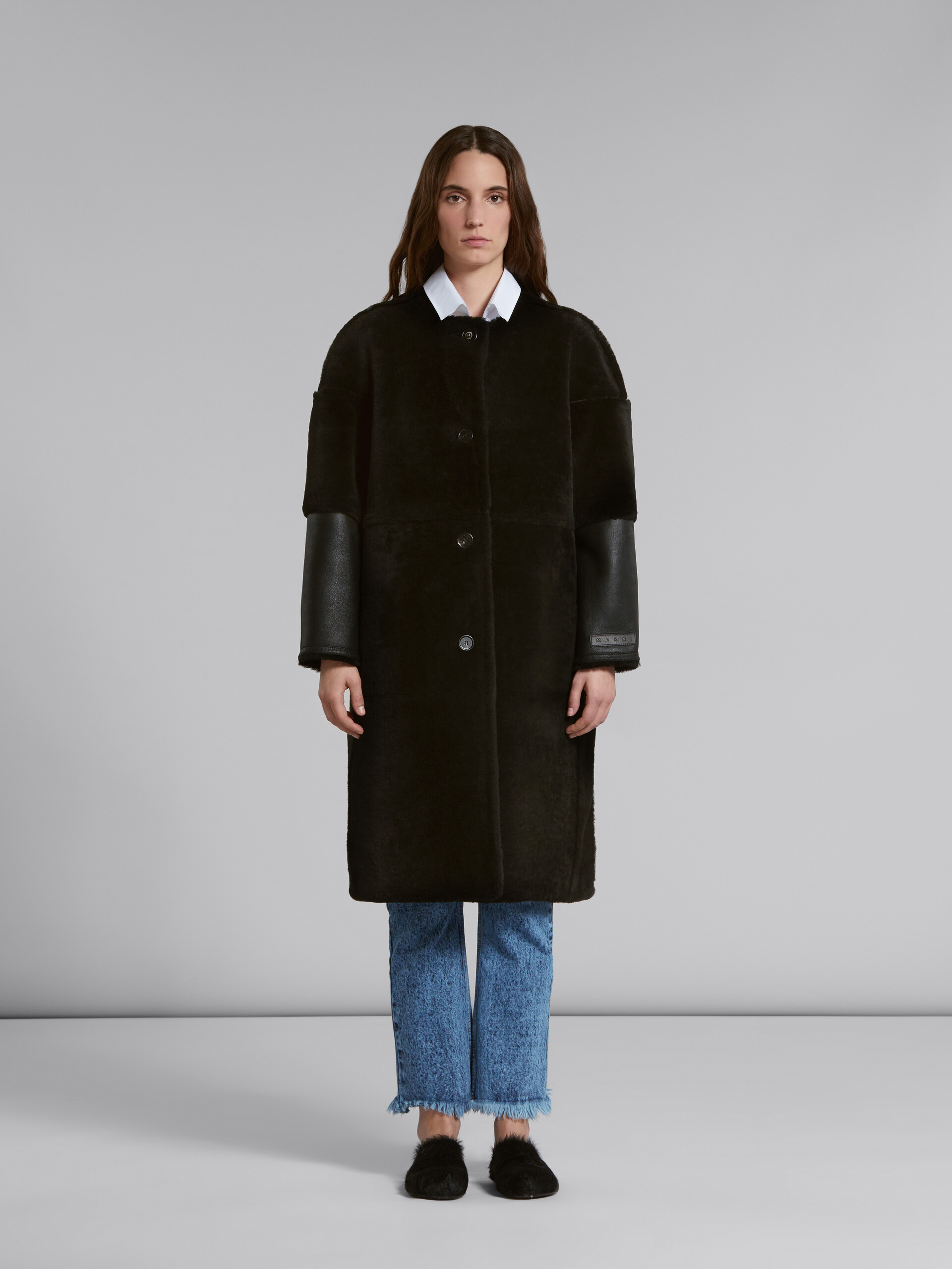 Black reversible shearling coat - Coats - Image 4