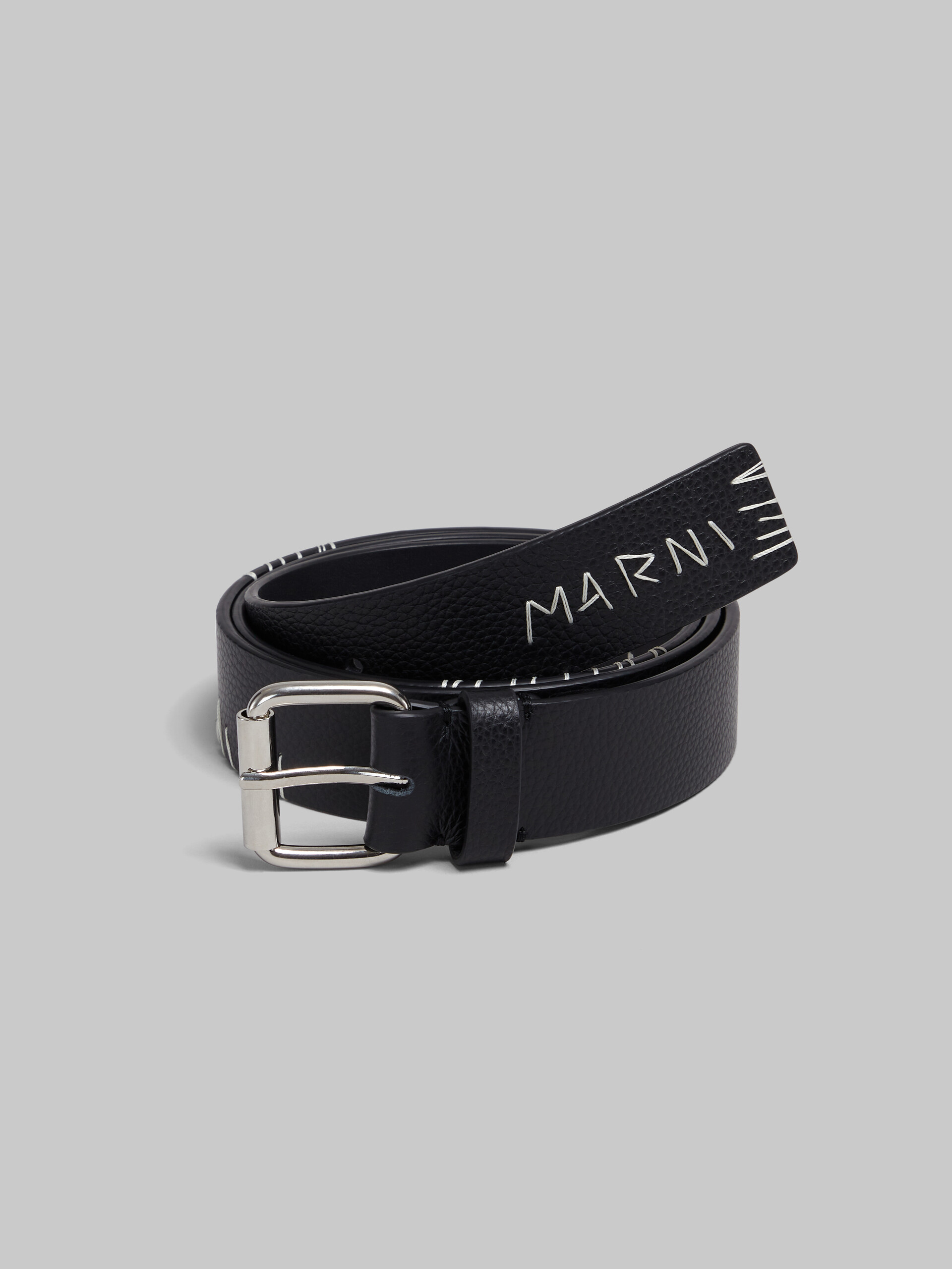 Ceinture en cuir noir avec effet raccommodé Marni - Ceintures - Image 2