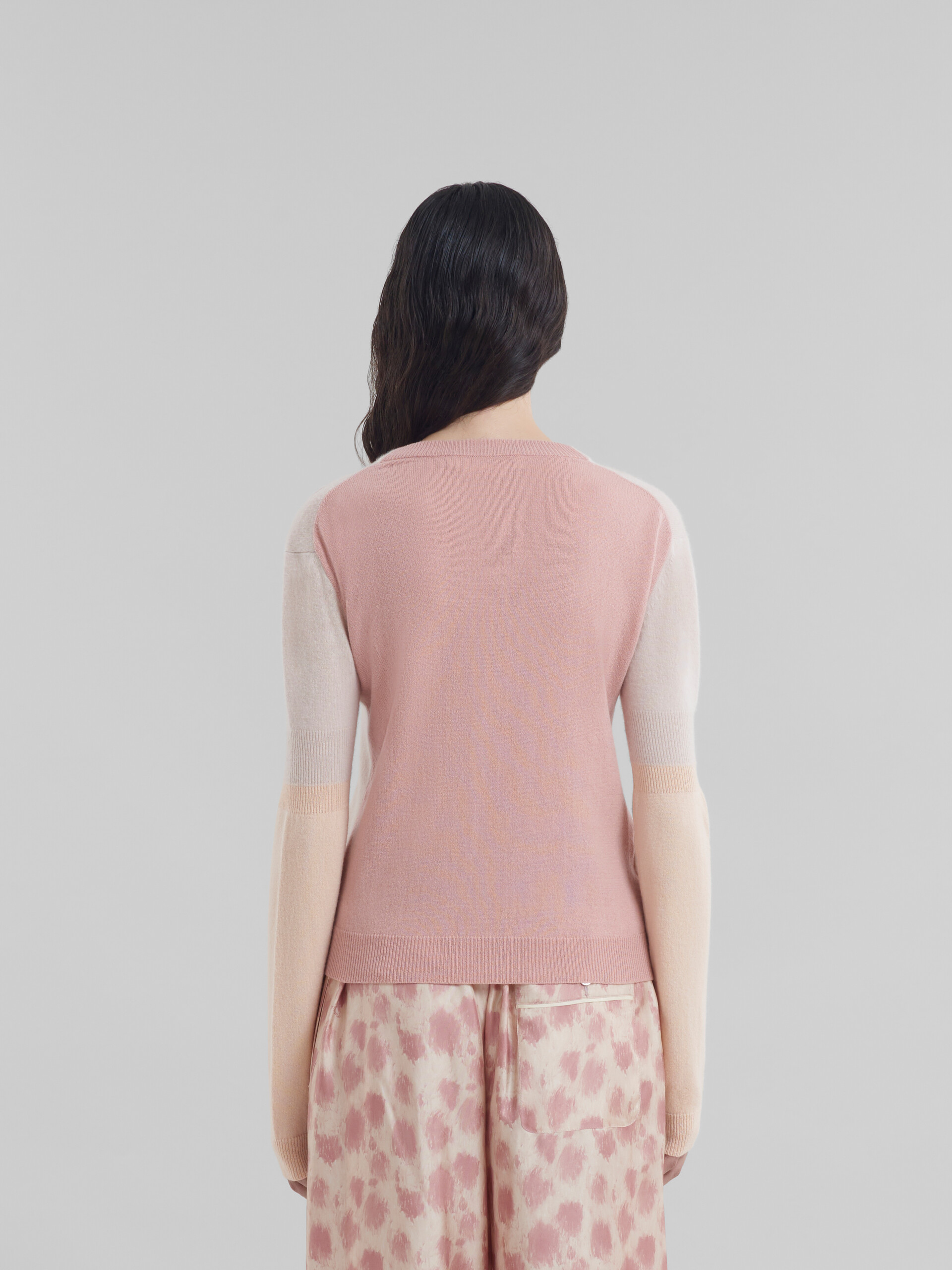 Peach pink wool and cashmere color block cardigan - Pullovers - Image 3