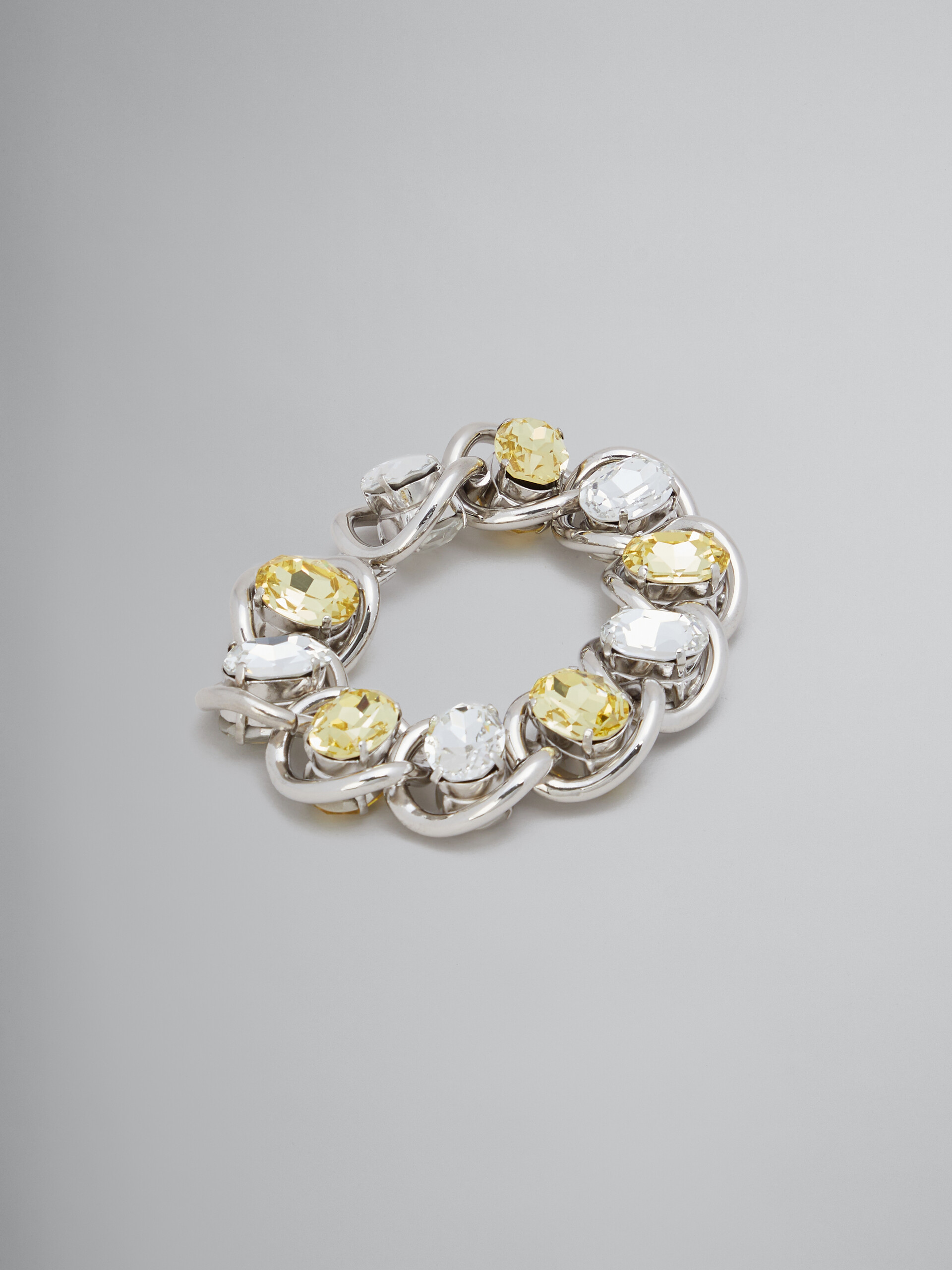 Bracelet en chaîne épaisse avec strass transparents et jaunes - Bracelets - Image 1