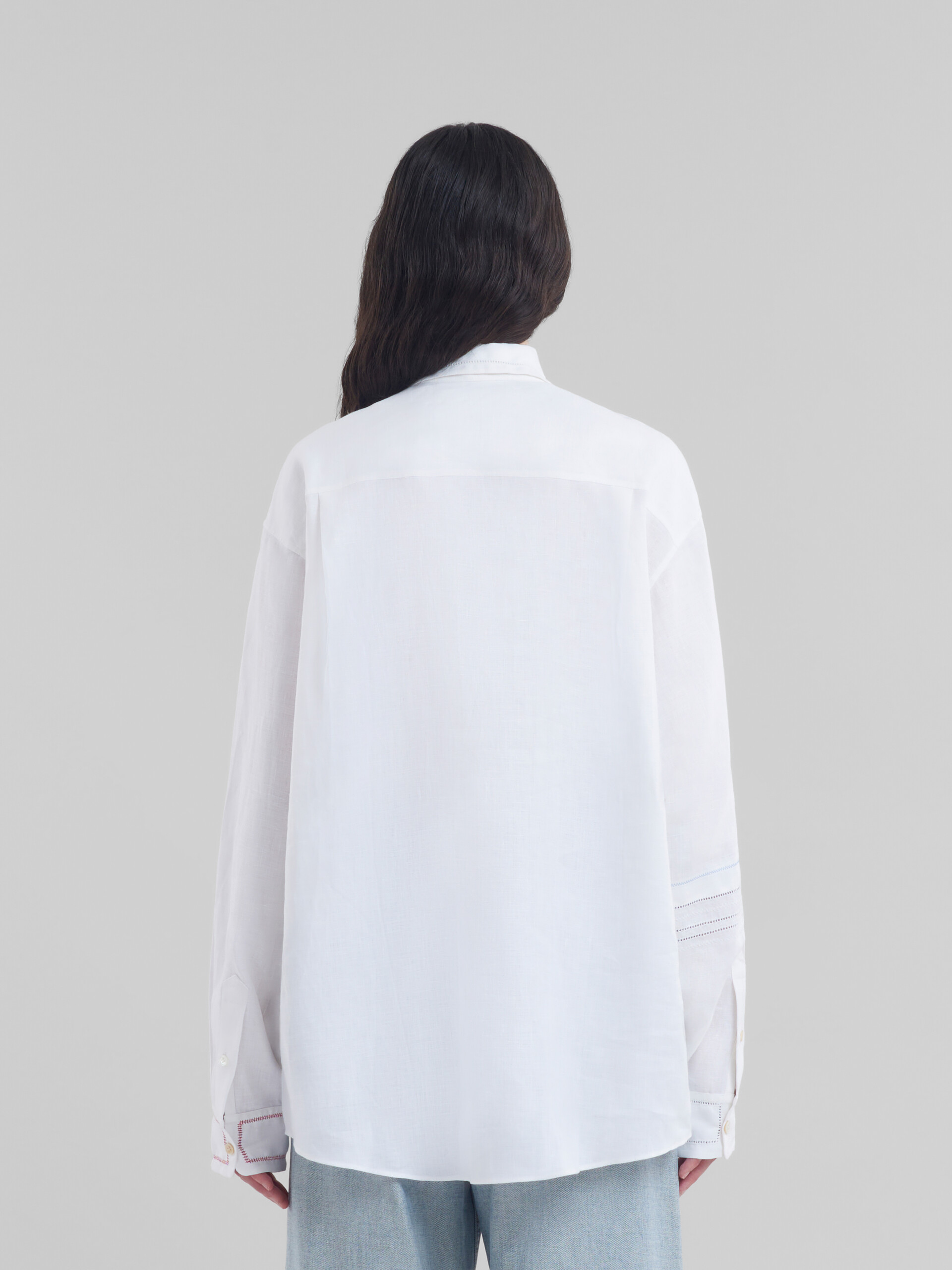 White linen shirt with openwork embroidery - Shirts - Image 3