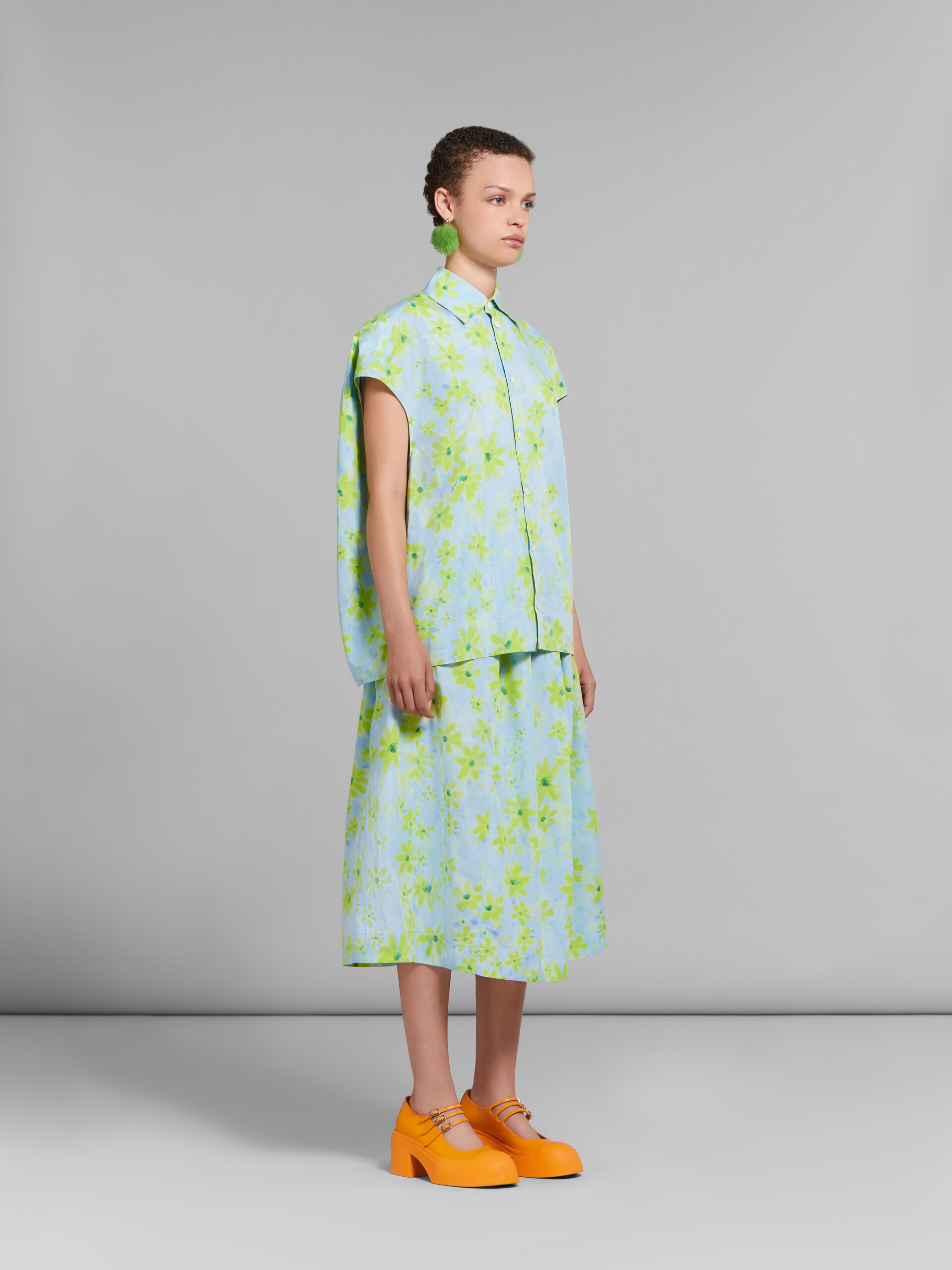 ライトグリーン Paradeプリント ポプリン製 ハイウエストスカート - スカート - Image 5
