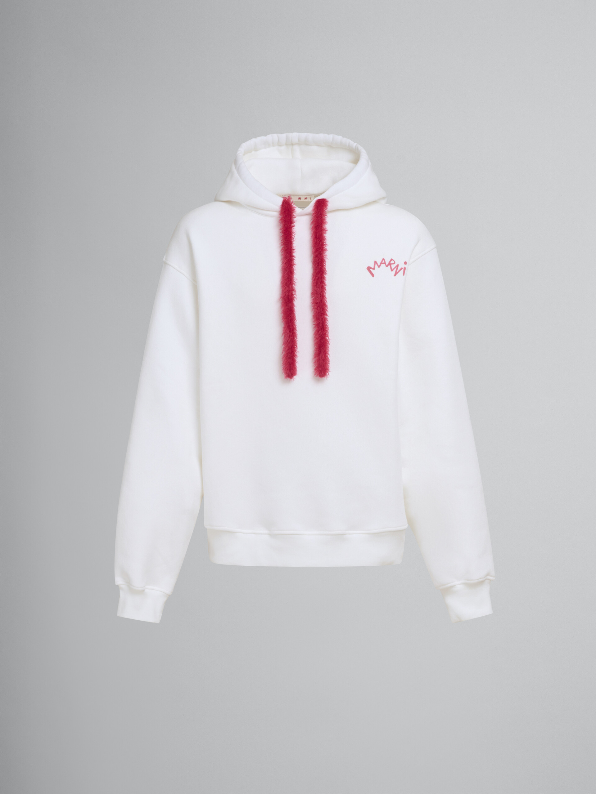 White cotton hoodie with fluffy drawstrings - Sweaters - Image 1