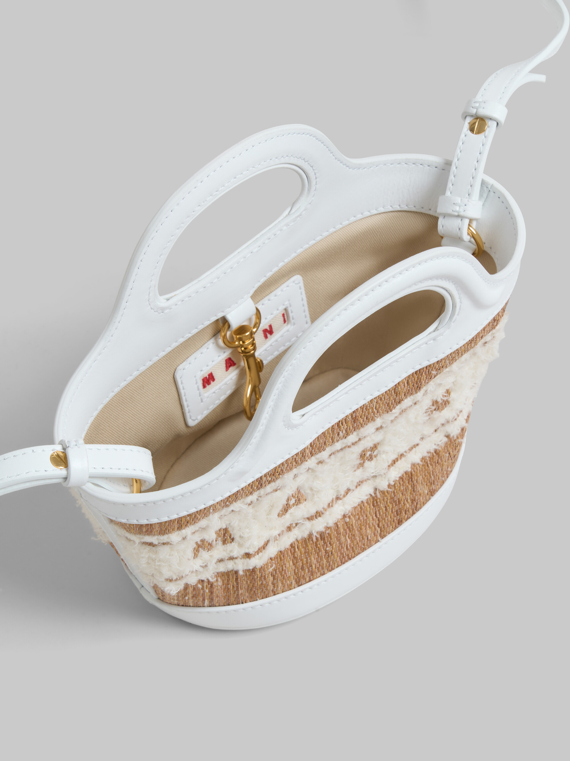 White leather raffia-effect Tropicalia Micro Bag with tufted logo - Handbags - Image 4