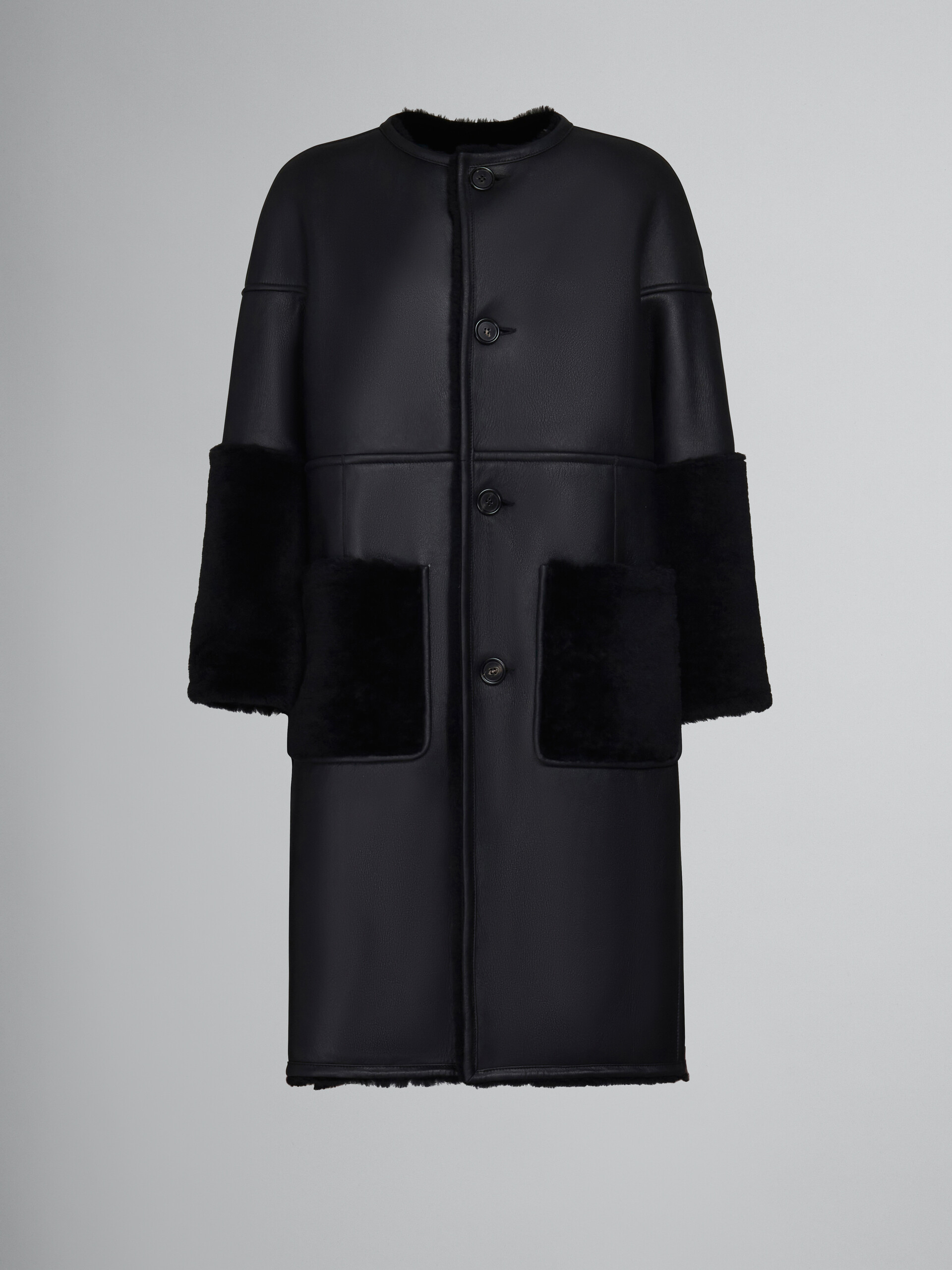 Black reversible shearling coat - Coats - Image 1