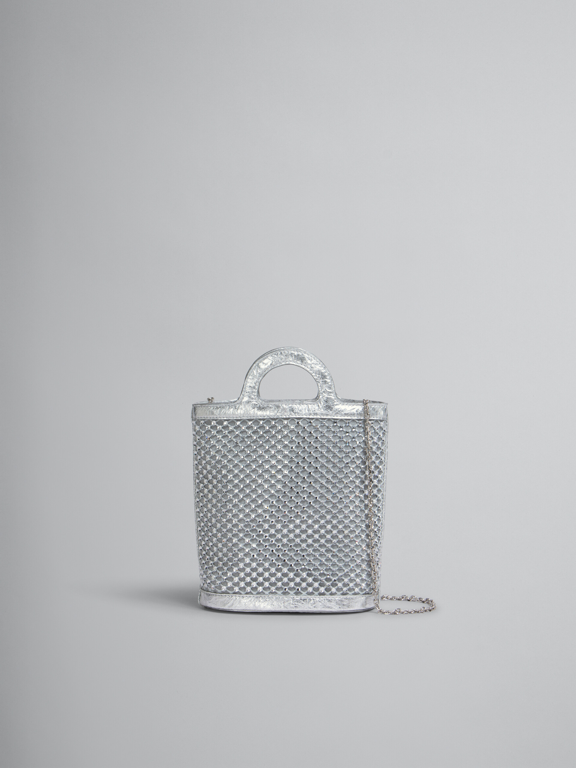 Tropicalia Bag nano a secchiello con strass color argento - Pochettes - Image 1