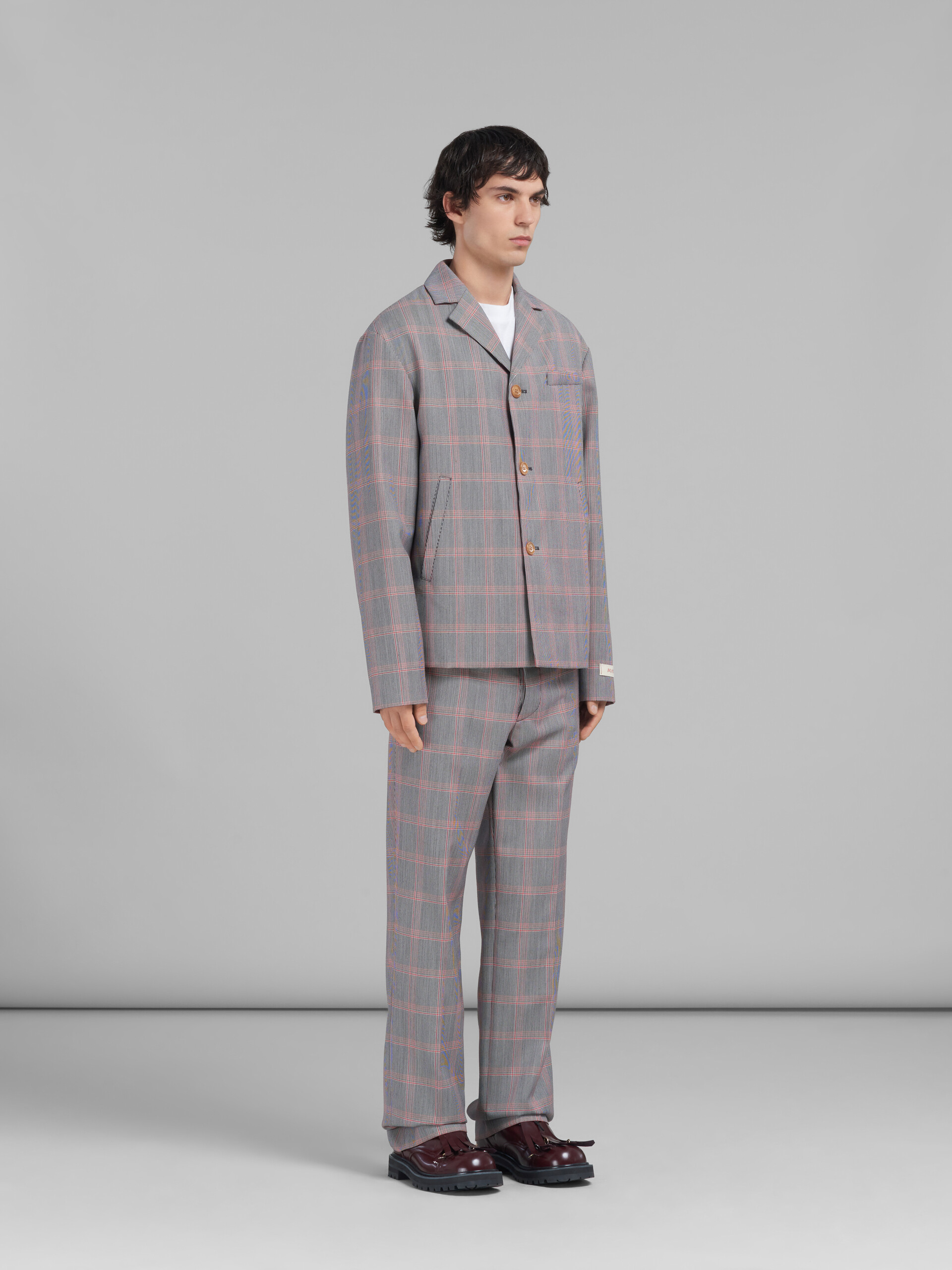 Chino en laine technique orange à carreaux - Pantalons - Image 5