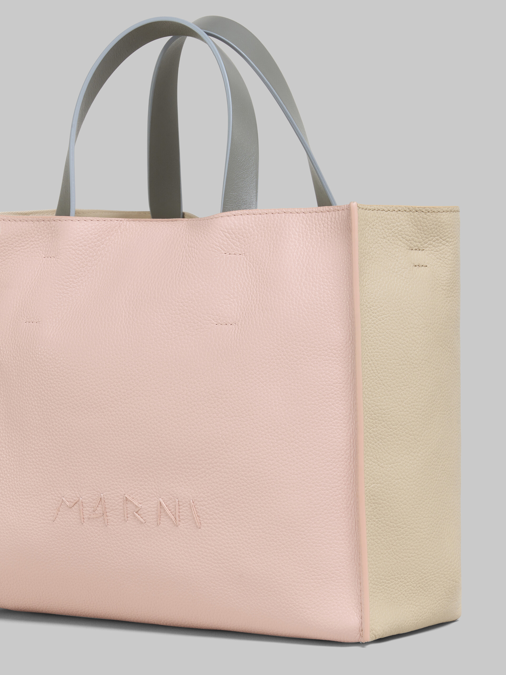 Light pink and beige leather Museo Soft tote Bag with Marni Symbol embroidery - Shopping Bags - Image 4