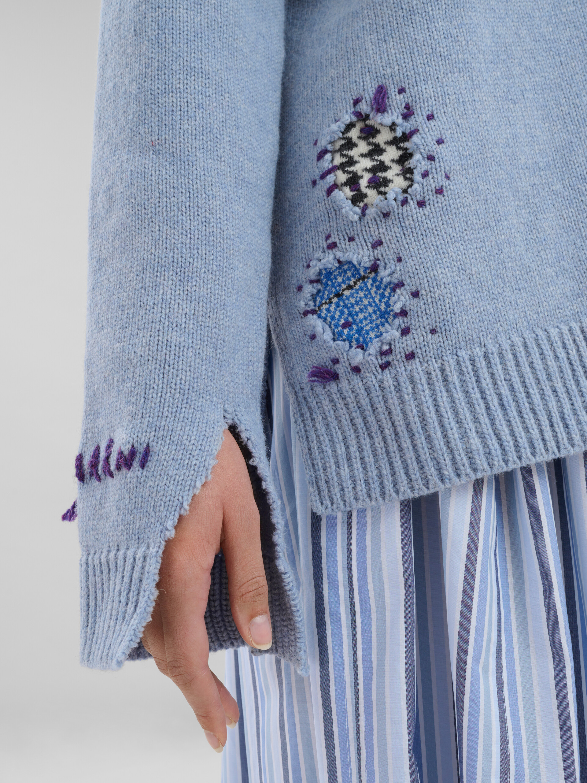 Blue Shetland wool cardigan with Marni mending patches - Pullovers - Image 4