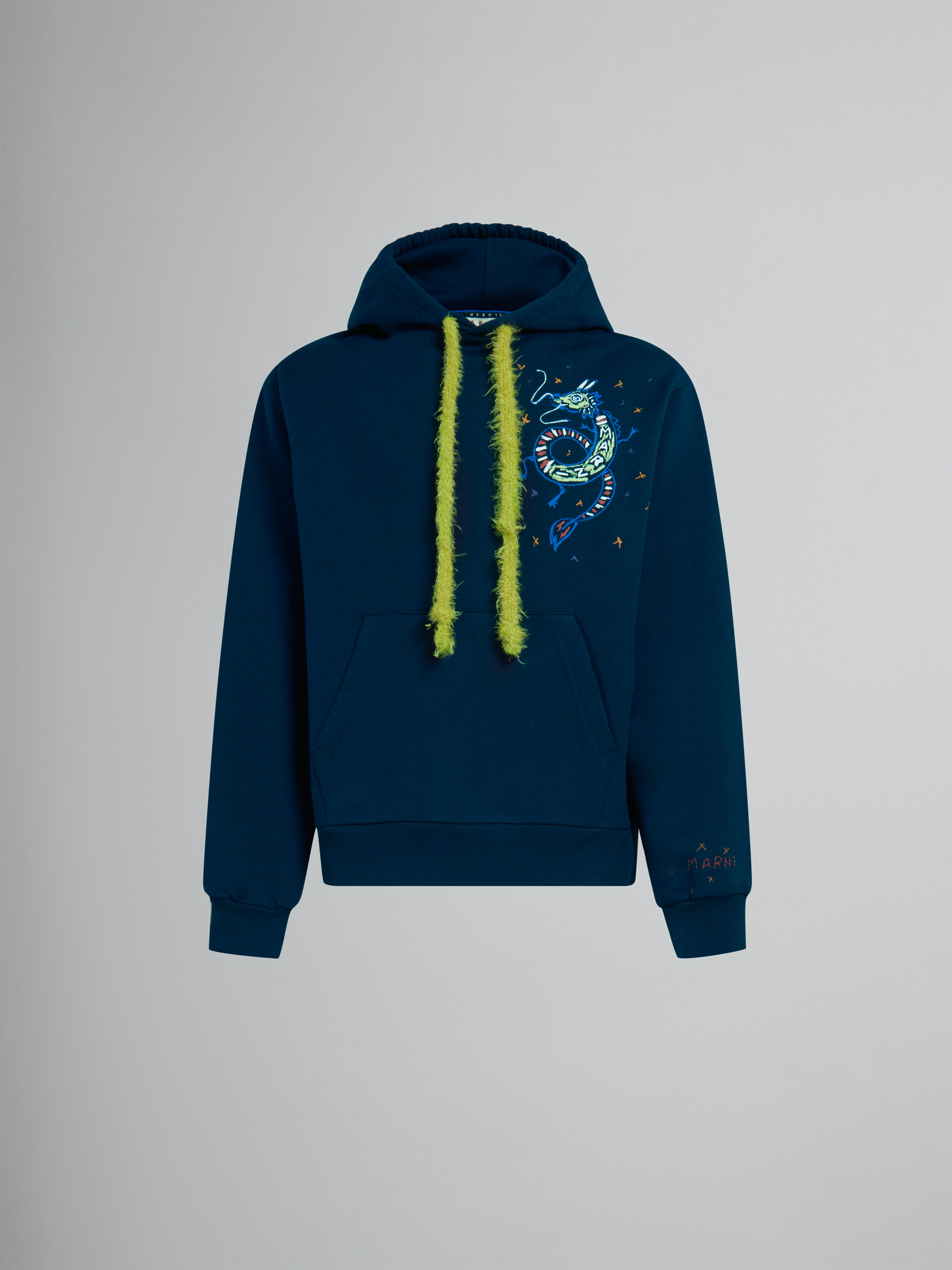 Sudadera azul de jersey ecológico con capucha y estampado de dragón - Punto - Image 1