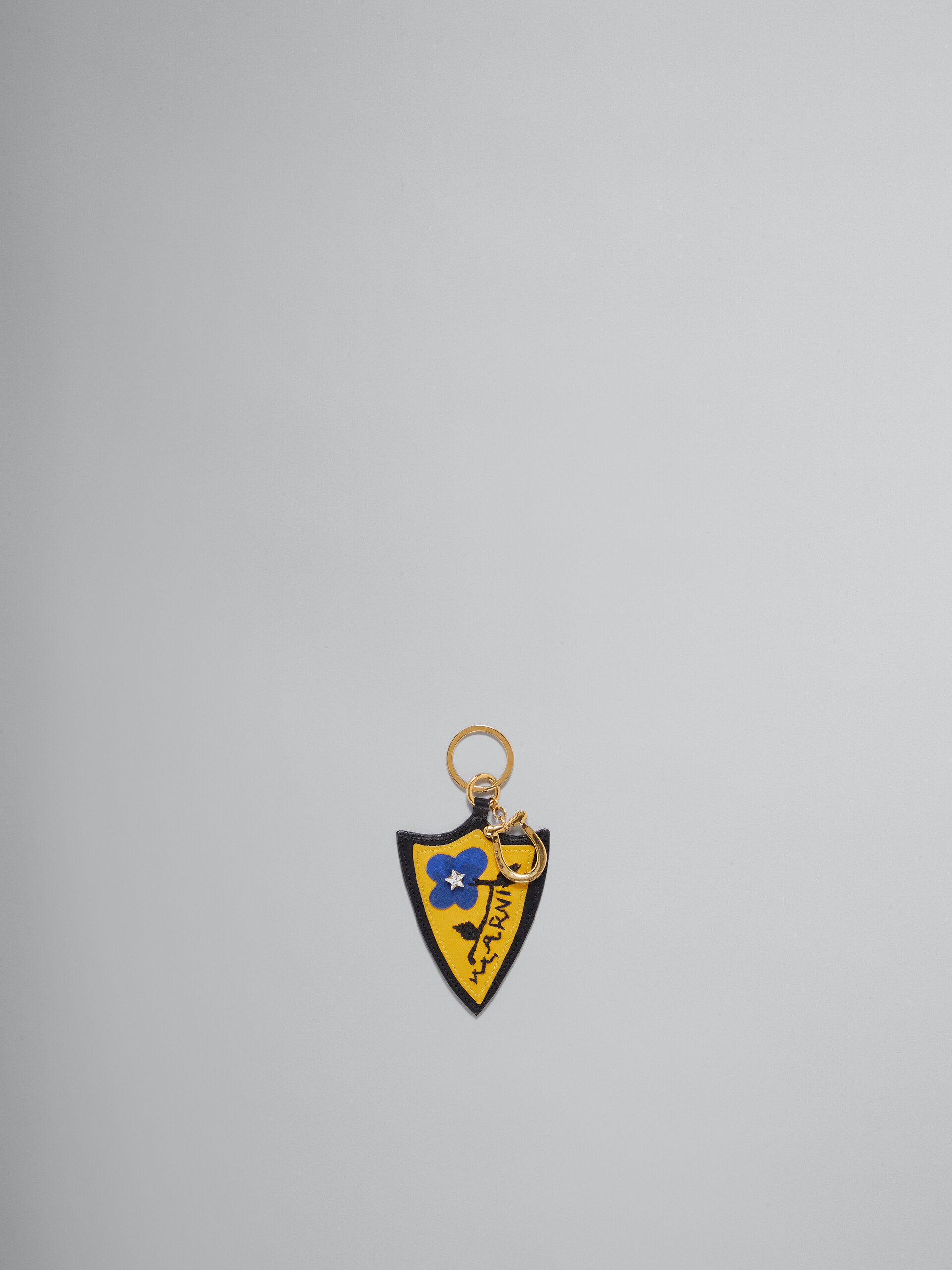 Porte-clés bouclier en cuir jaune et bleu - porte-clés - Image 1