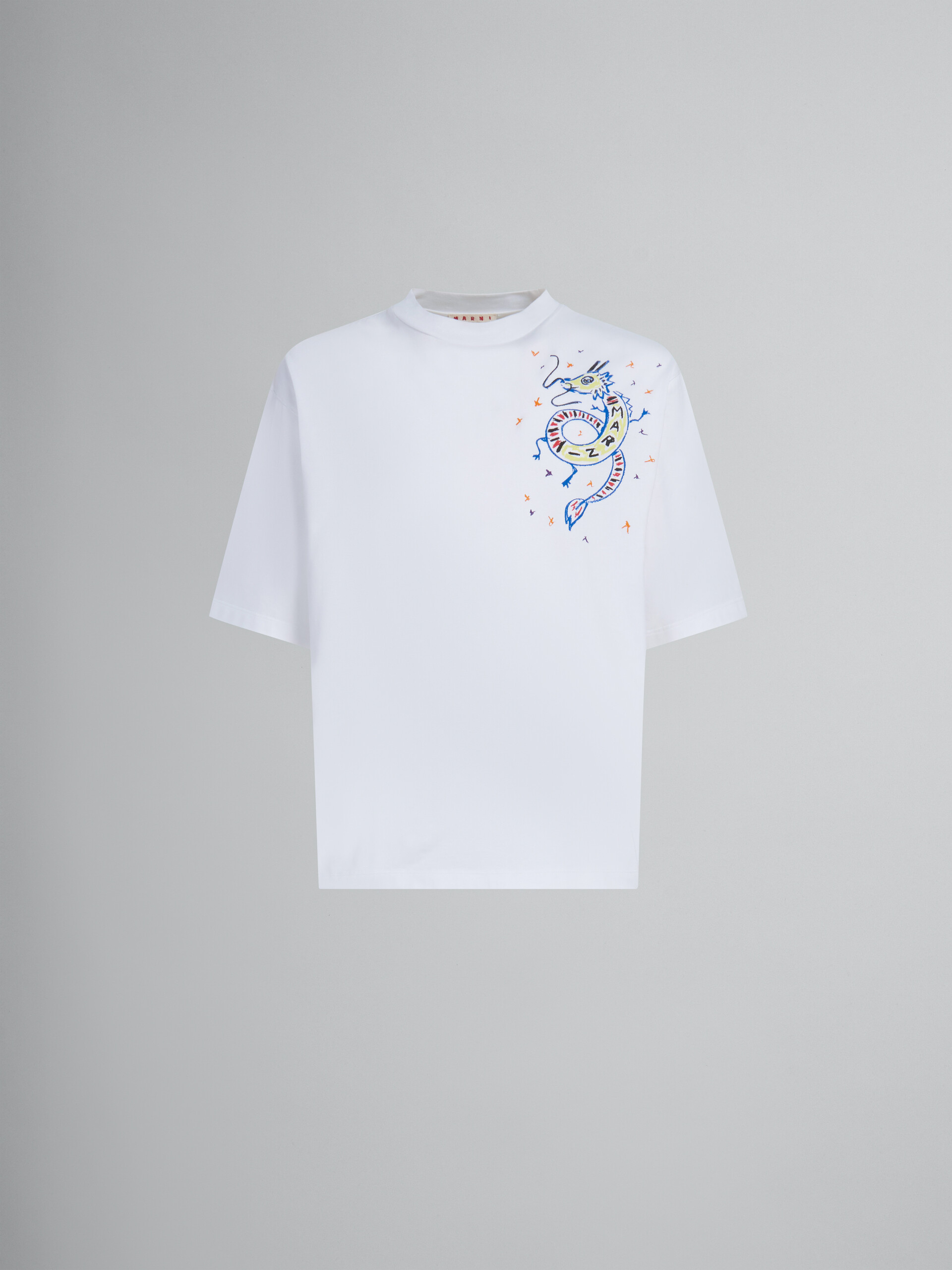 ホワイト ドラゴンプリント オーガニックジャージー製 Tシャツ - Tシャツ - Image 1
