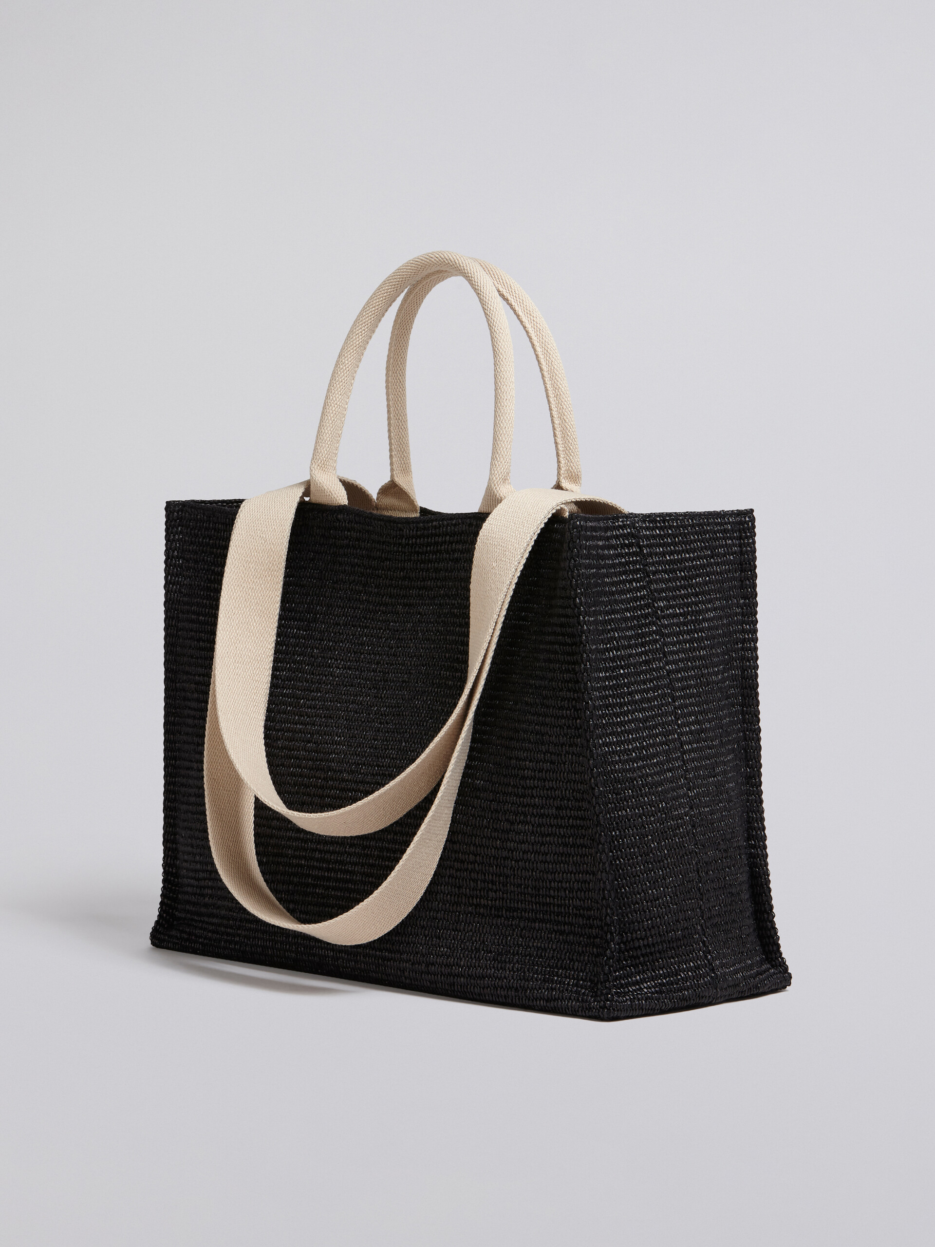 Large Tote in natural-coloured raffia-effect fabric - Shopping Bags - Image 3