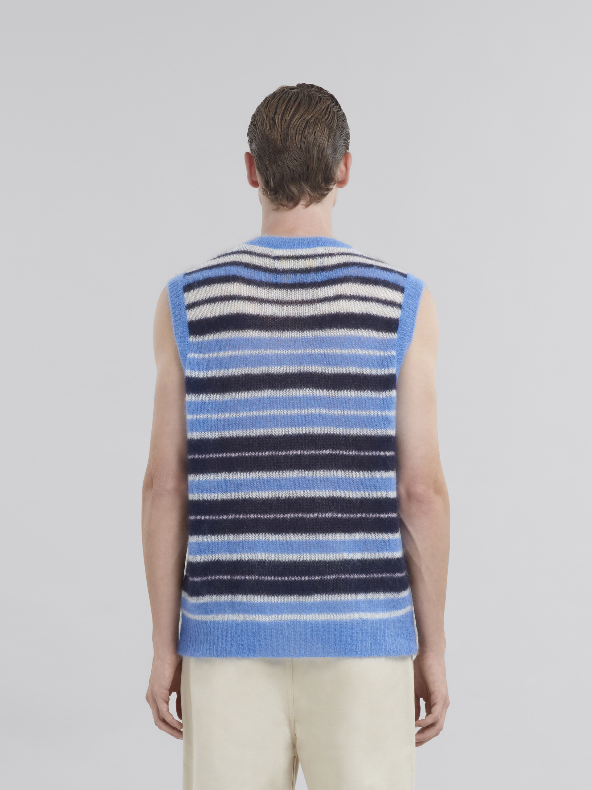 Light blue brushed mohair stripe gilet - Pullovers - Image 3