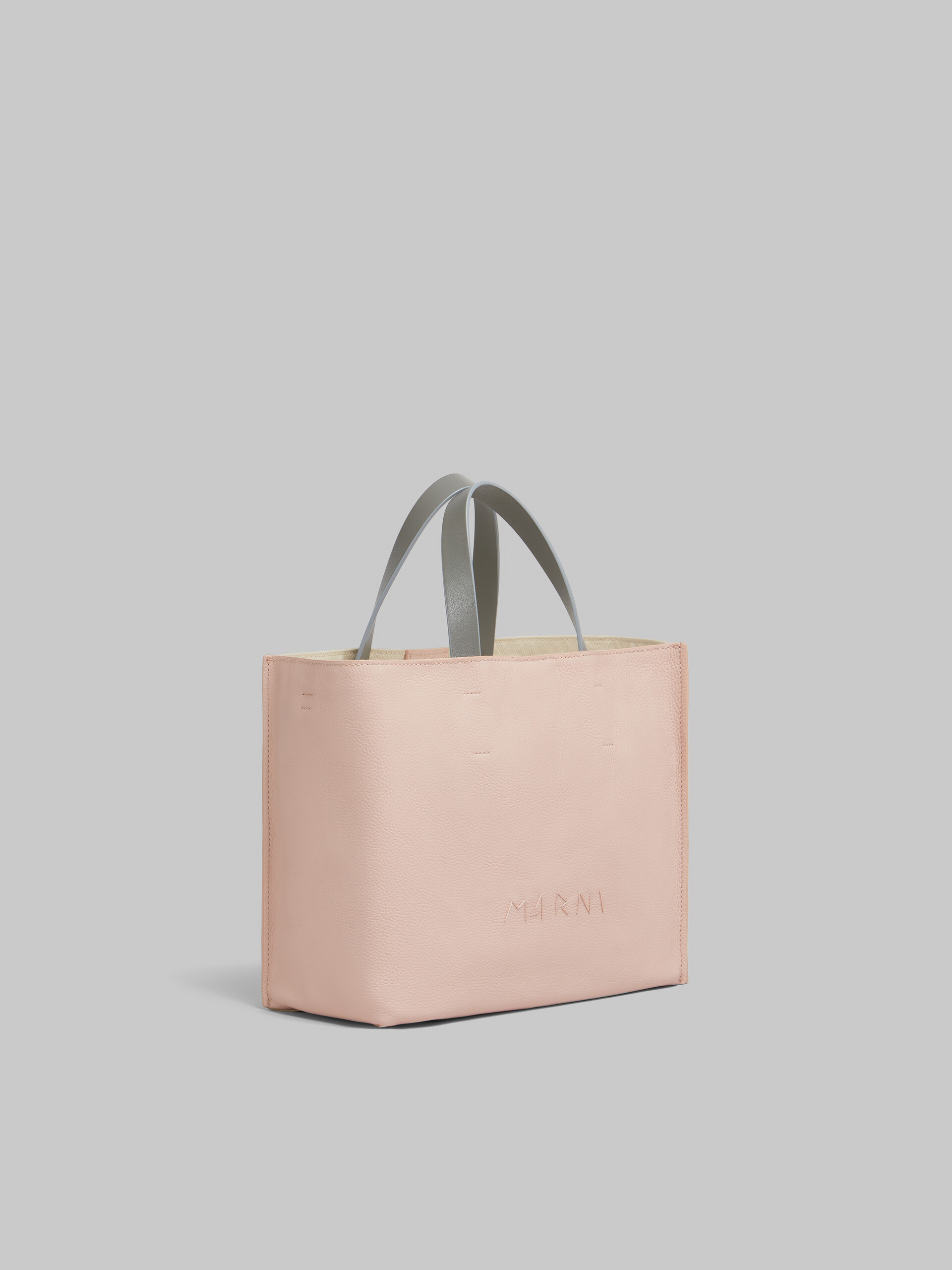 Light pink and beige leather Museo Soft tote Bag with Marni Symbol embroidery - Shopping Bags - Image 5