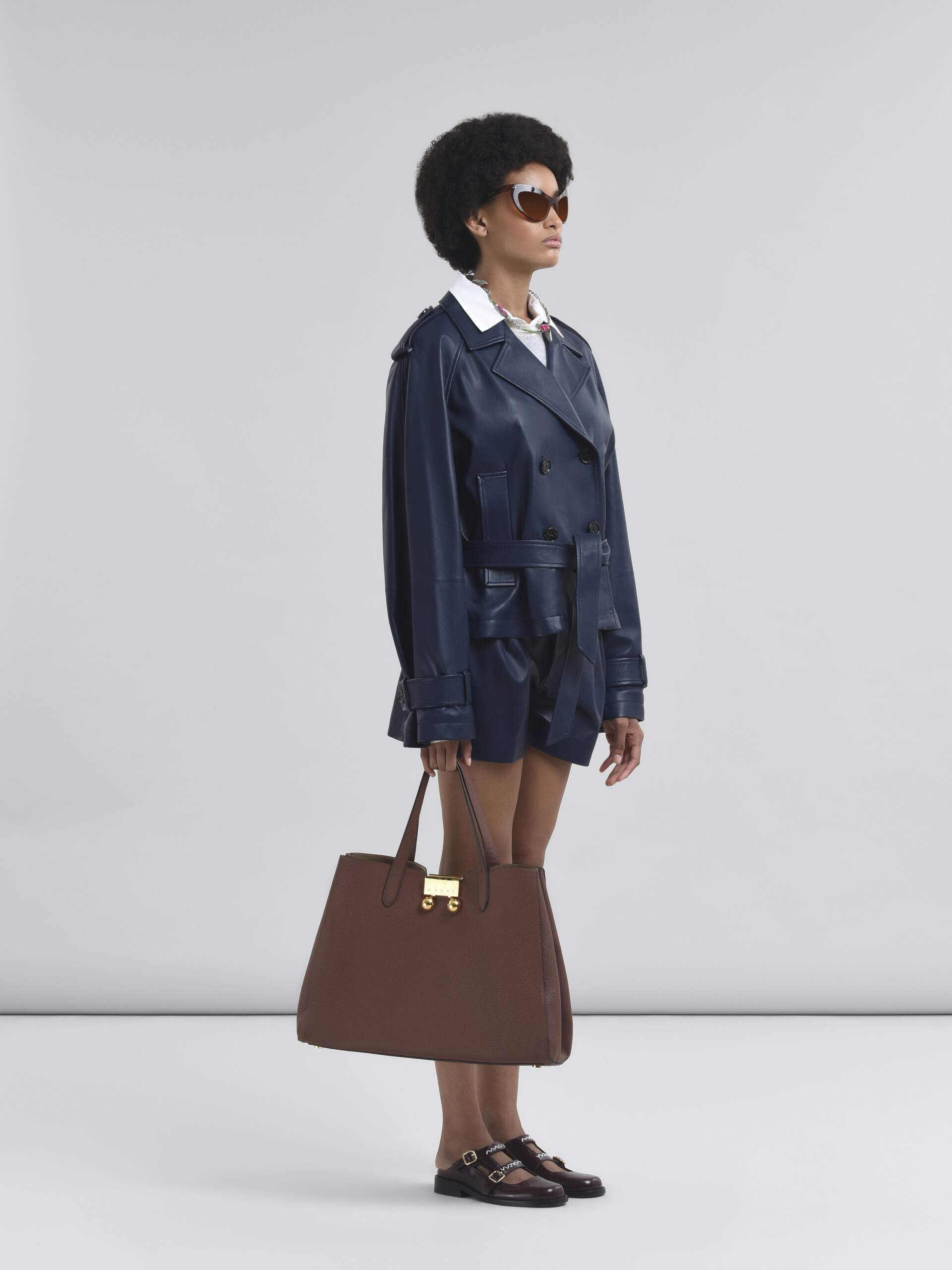 Short blue nappa trench - Jackets - Image 6