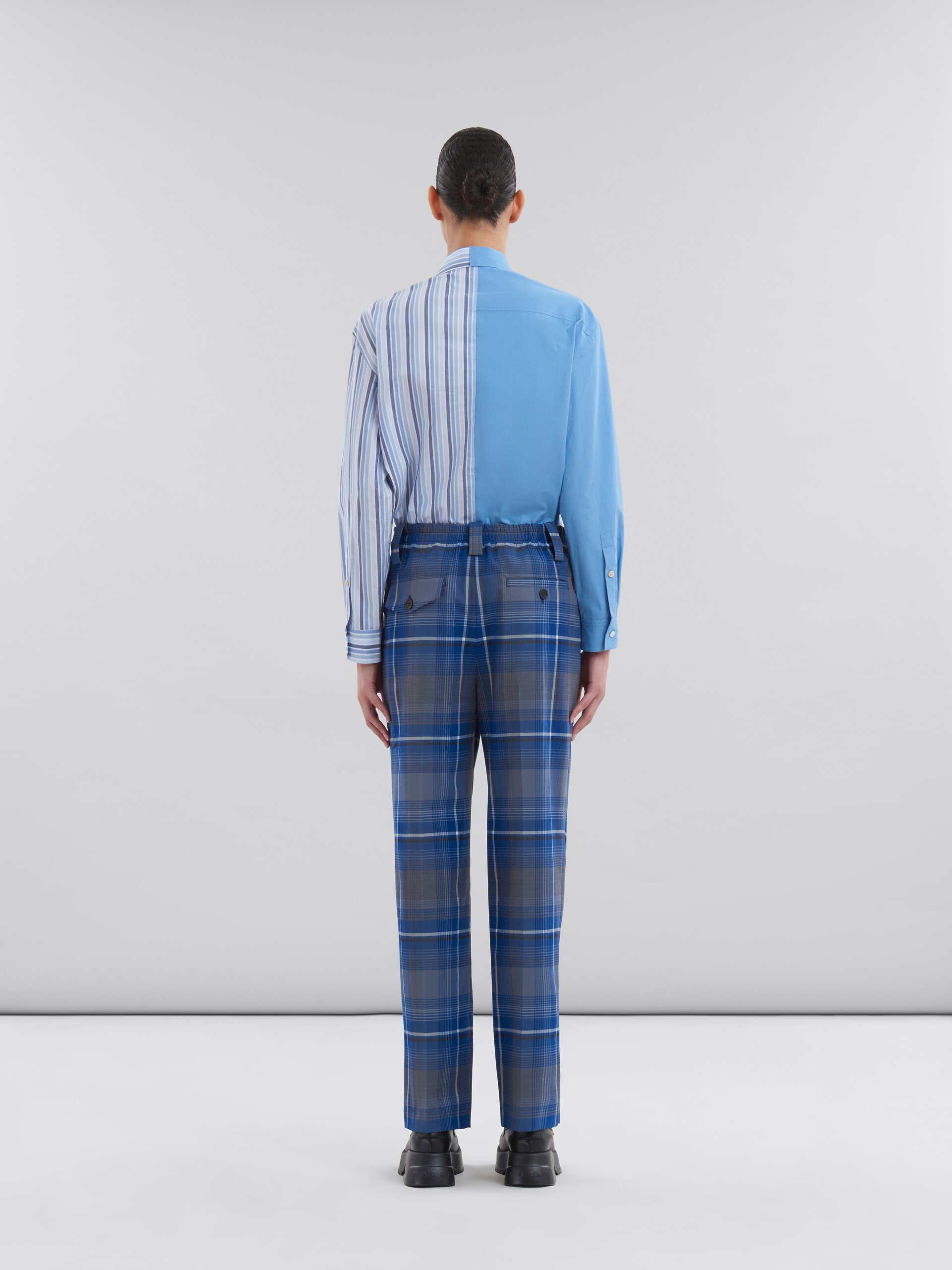 Blue checked virgin wool pleated trousers - Pants - Image 3