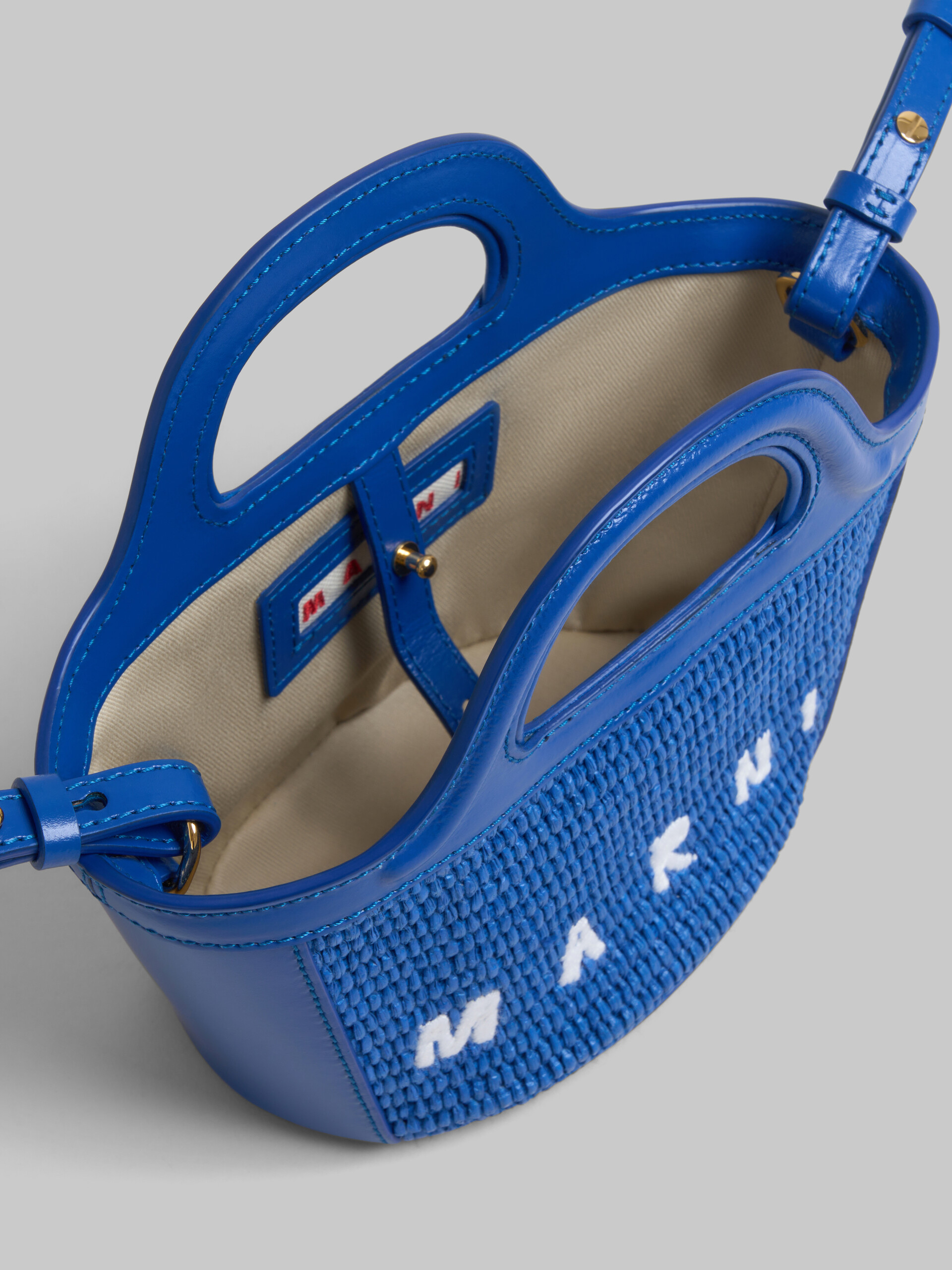 Tropicalia Micro Bag in light blue leather and raffia-effect fabric - Handbags - Image 4