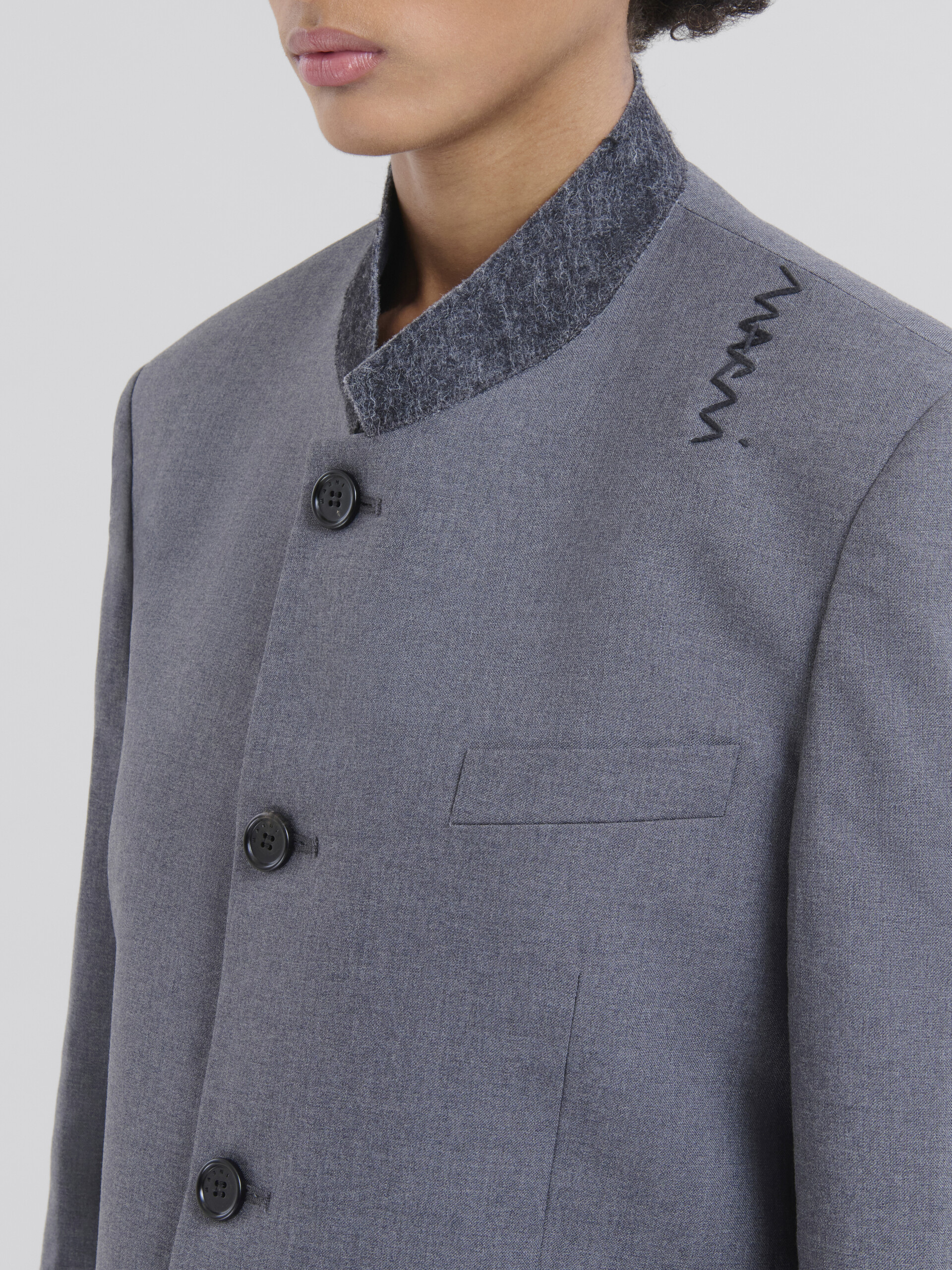 Grey jacket with Mandarin collar and Marni Symbol - Jackets - Image 4