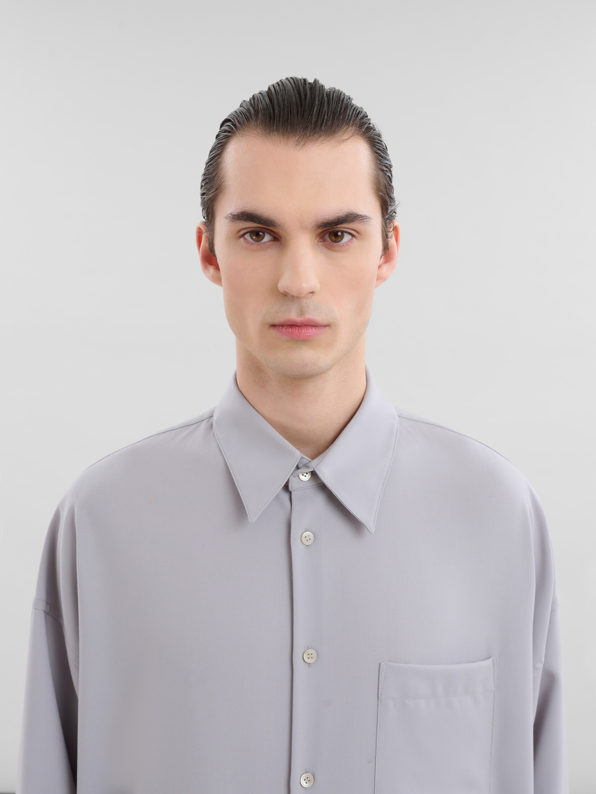 Deep blue tropical wool long-sleeved shirt - Shirts - Image 4