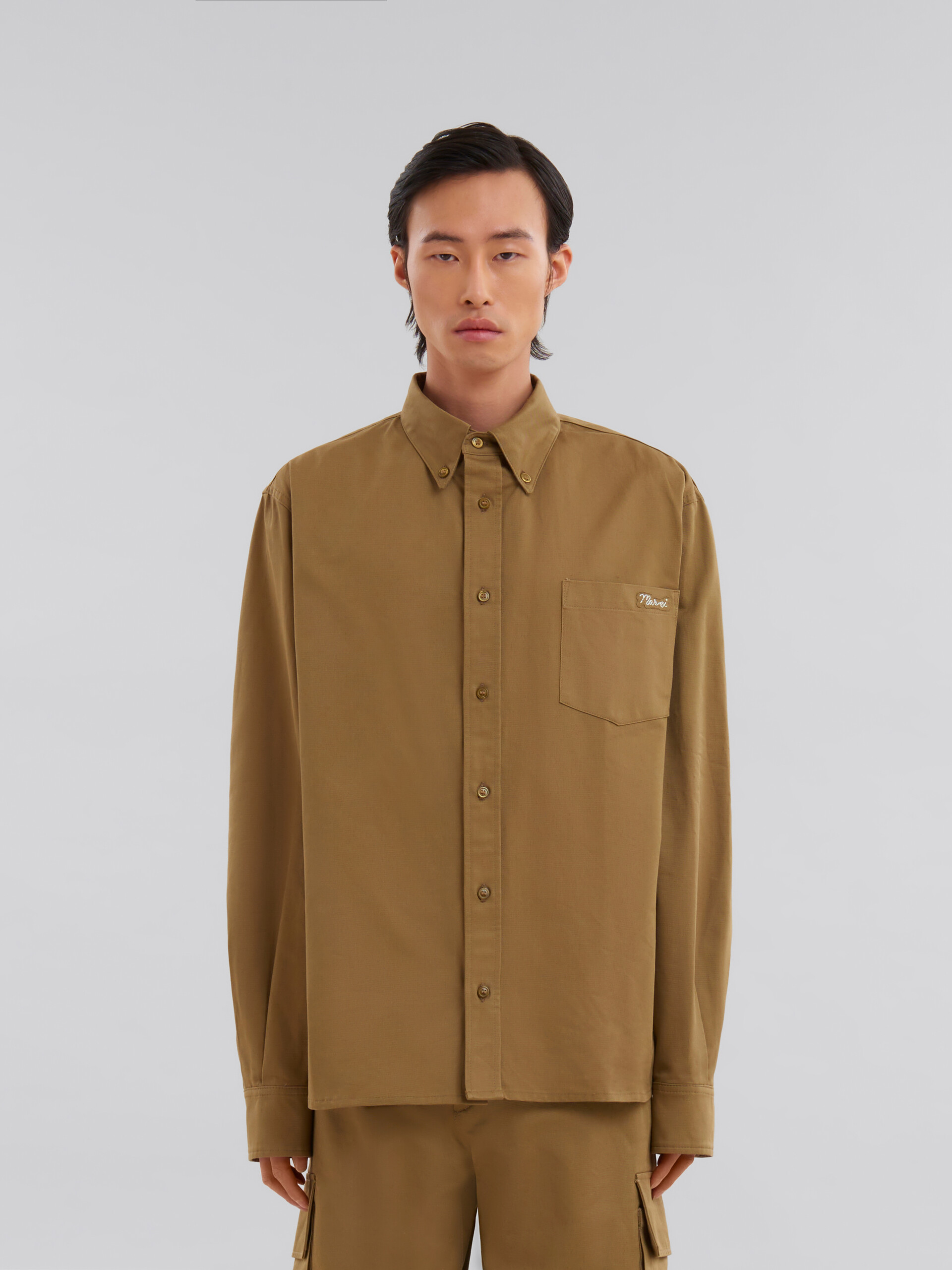 Blue organic gabardine shirt with Marni mending patch - Shirts - Image 2